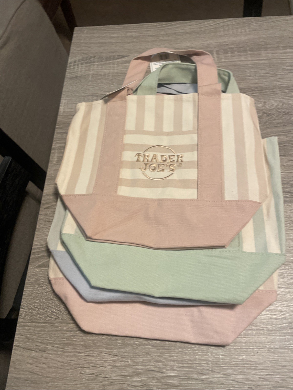 Trader Joe’s Mini Pastel Striped Canvas Tote Bag 2026 Limited Edition Set Of 4