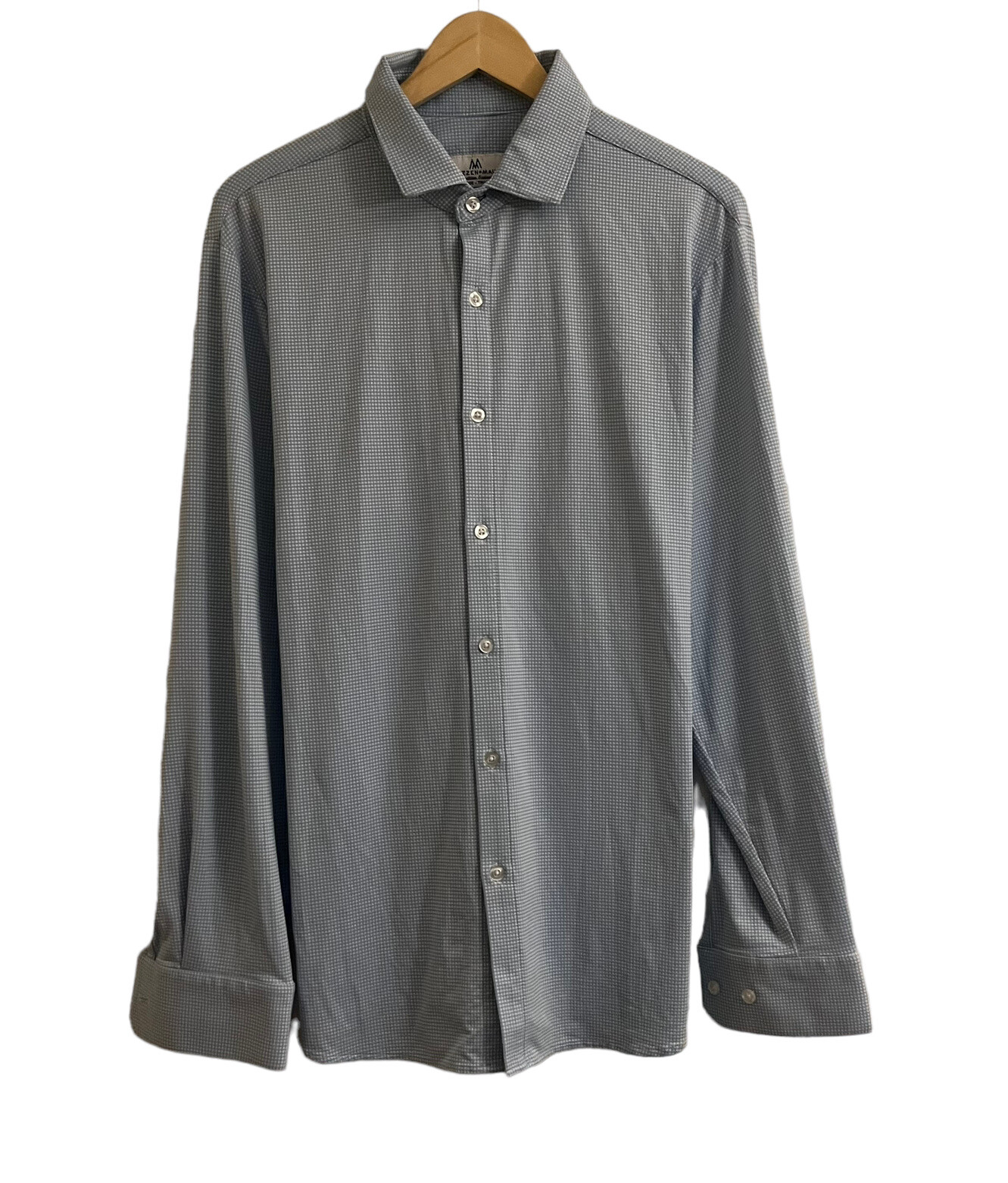 Mizzen + Main Mens Button Front Shirt Blue Checkered Nylon/Polyester XL Trim Fit