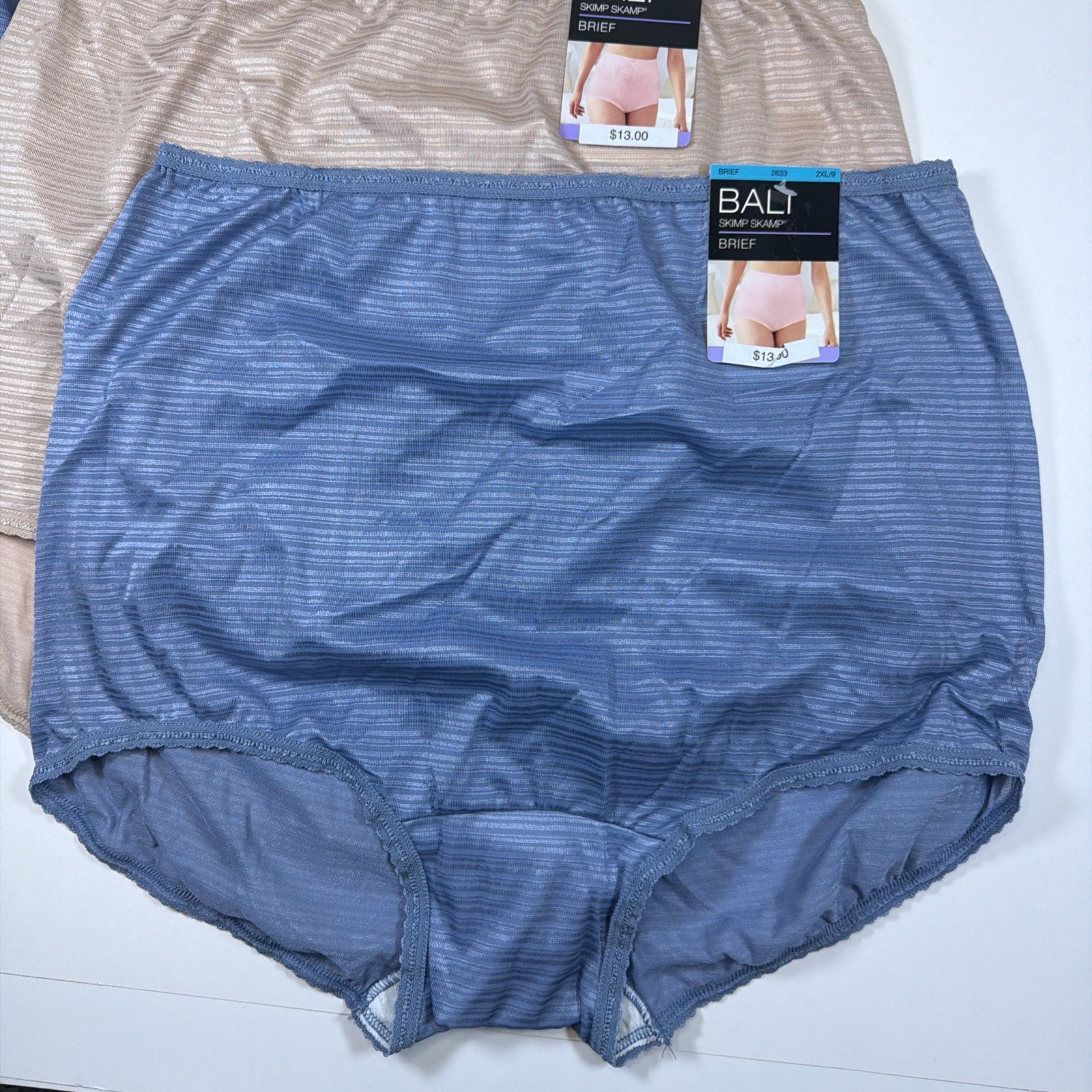 Bali Skimp Skamp Brief Panty 2XL/9 Full Coverage Nylon Panties NWT 2633 3 Pack