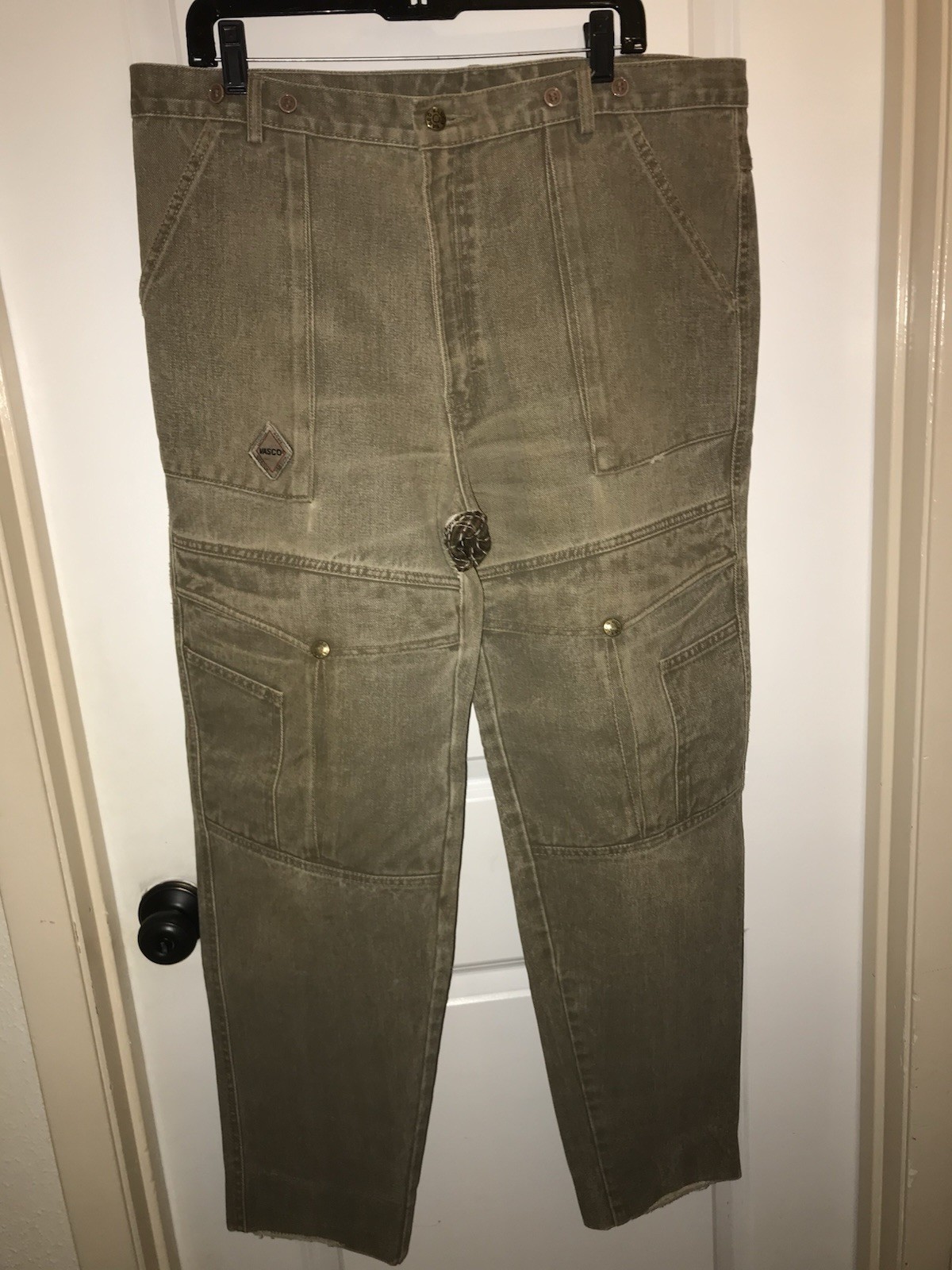 Vintage 70s Vasco Beige Cargo Denim Mechanic Pants Men’s 38×30 Talon Zipper USA