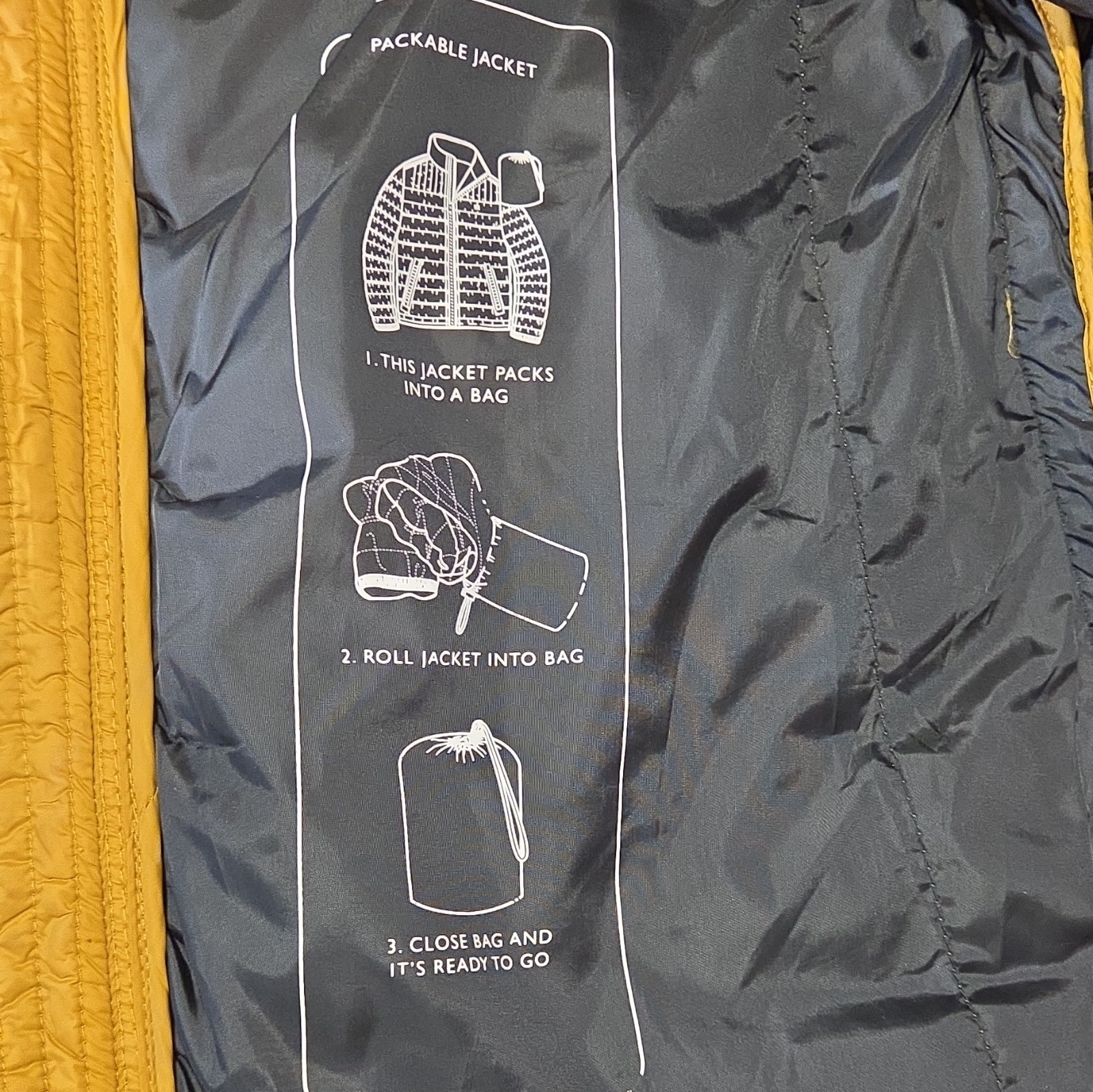 DKNY Men’s Gold Packable Insulated Puffer Jacket Zip Stand-Up Collar L #0046