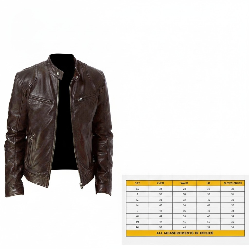 Men’s Brown Sheepskin Leather Jacket Cafe Racer Biker Real Soft Motorcycle Coat