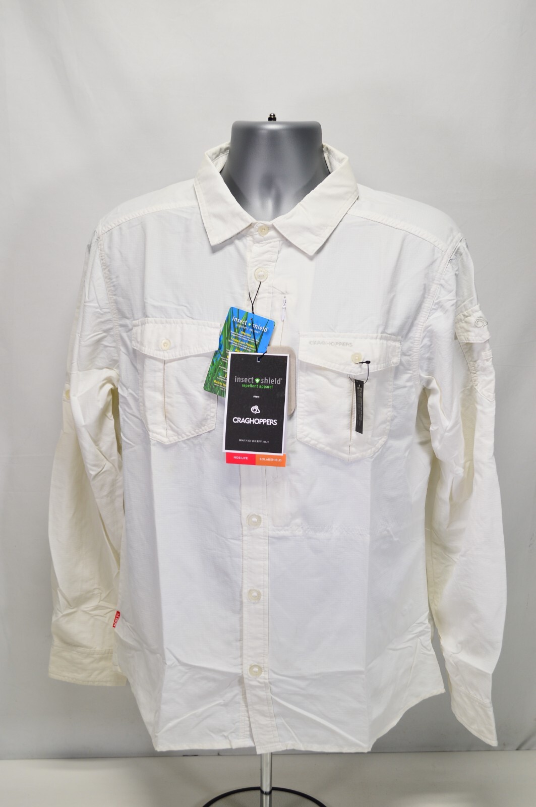 NWT Craghoppers Nosilife Adventure II Long Sleeve Shirt Optic White Mens Medium