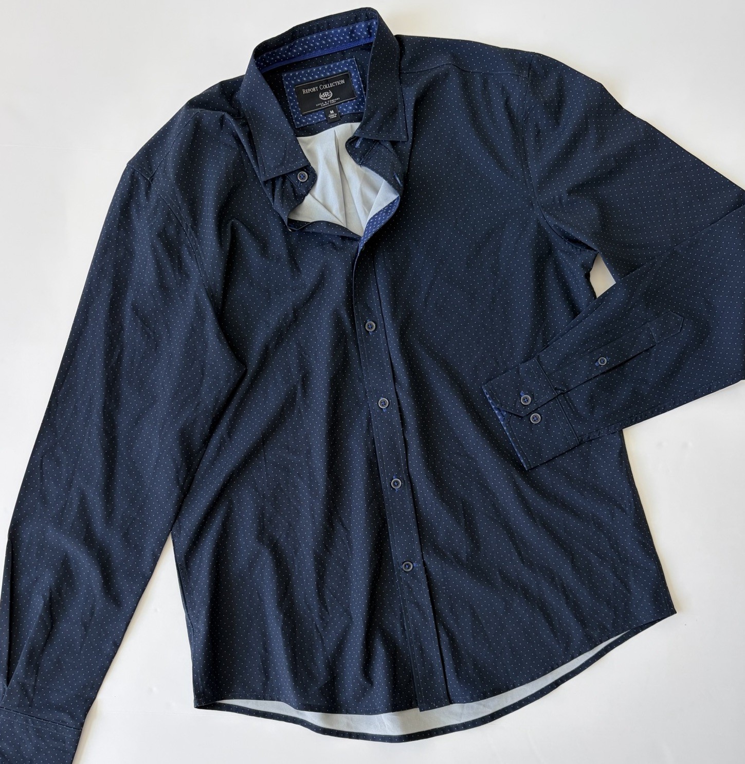 Report Collection Flex Knit Shirt Men’s Navy Modern Fit Style Casual Size M