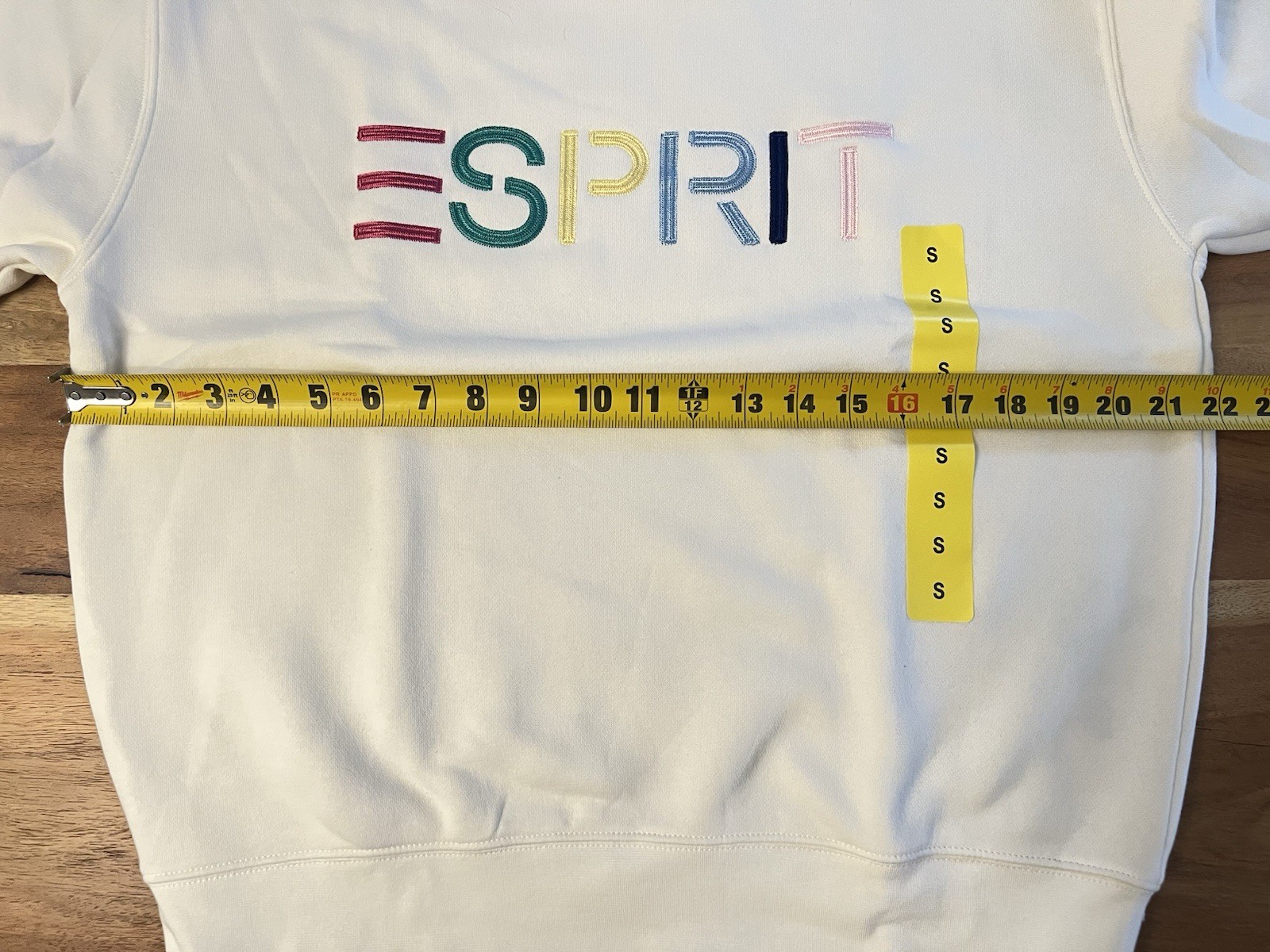 Esprit Womens Cream Crew Neck Embroidered Logo Soft Fleece Sweatshirt 80’s Small