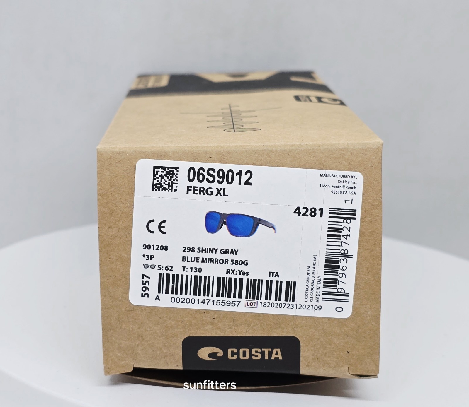 COSTA DEL MAR shiny gray/blue mirror FERG XL polarized 580G sunglasses NEW!