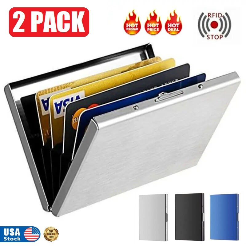 2x Metal Wallet Stainless Steel Credit Card Holder RFID Enclosed Protective Case
