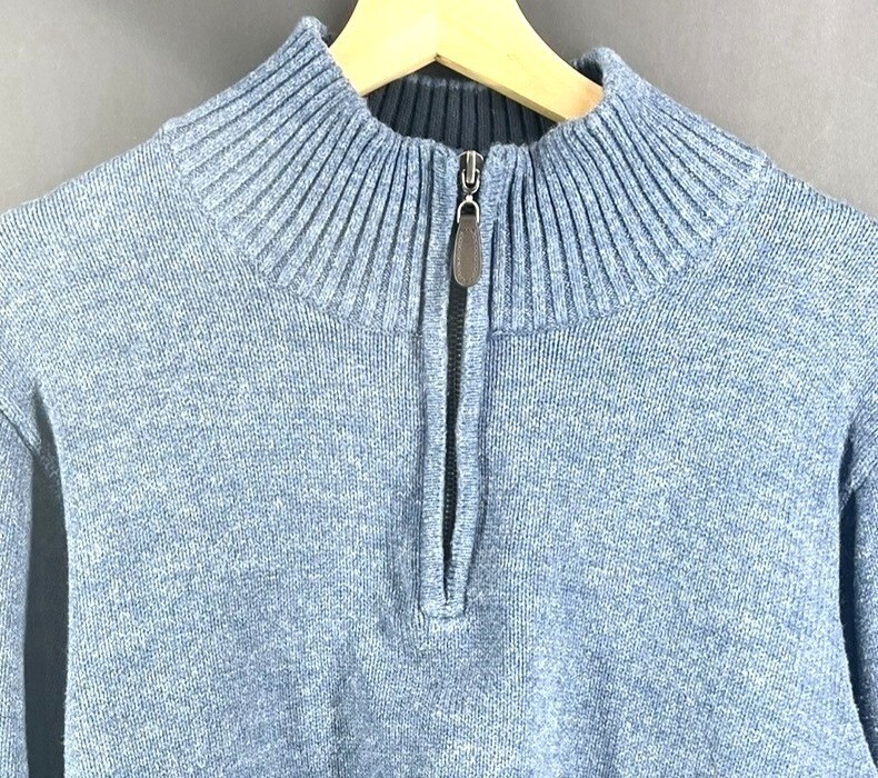 L.L.Bean Mens Blue 1/4 Zip Ribbed Collar Sweater L-REG