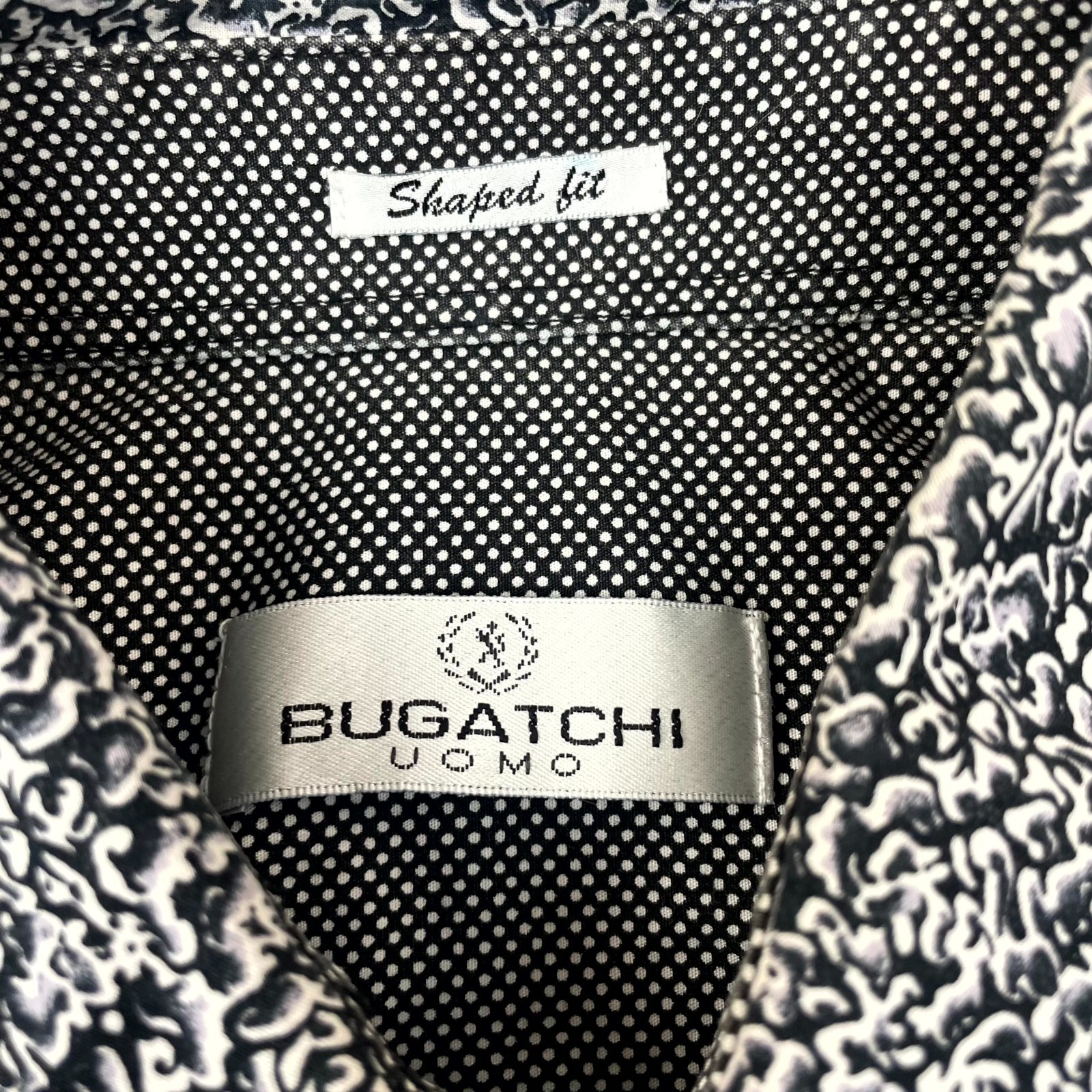 Bugatchi Uomo Shirt Men Medium Black White Geometric Shaped Fit Cotton Button Up