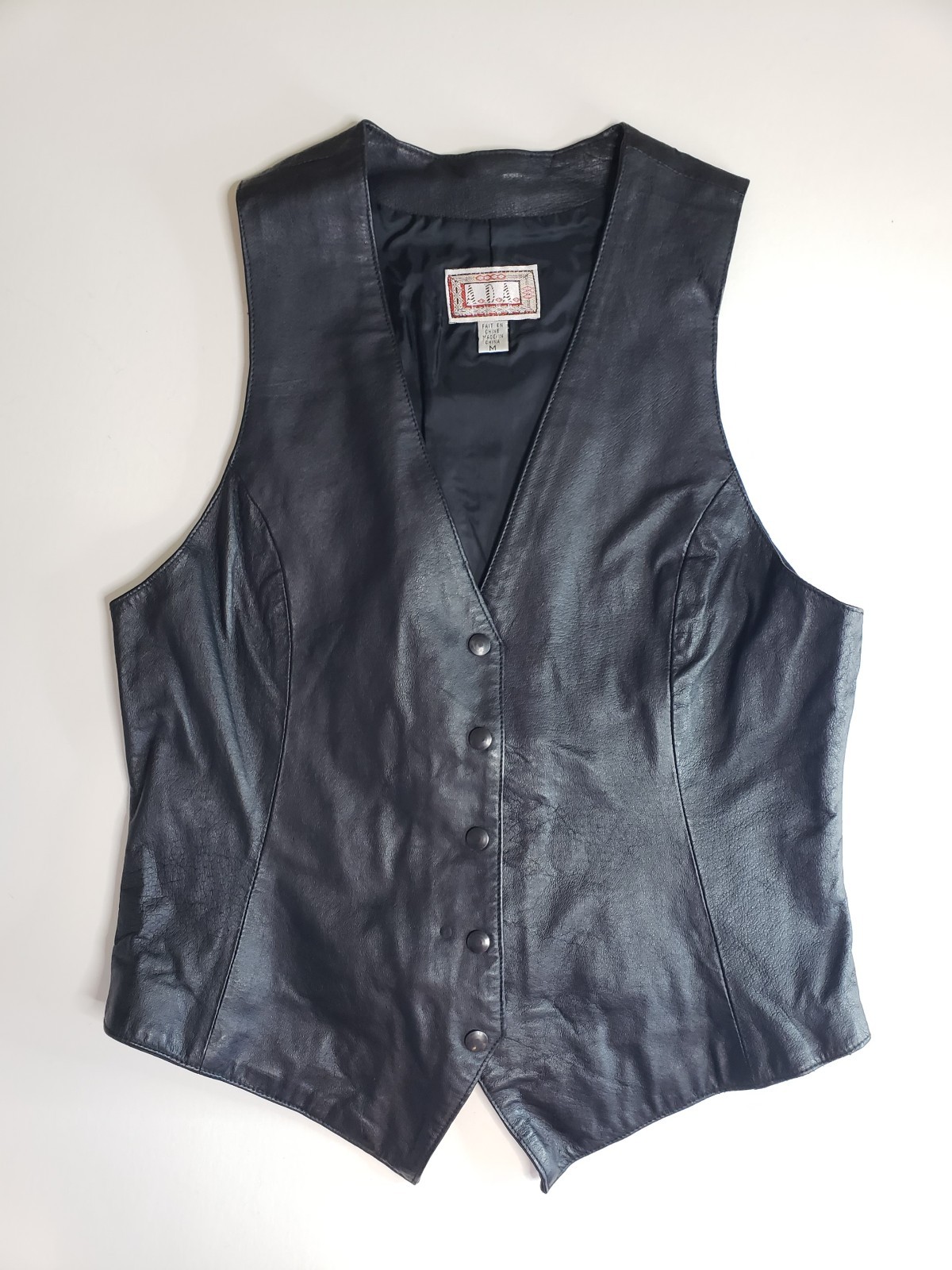 VTG A.D.A. Black Genuine Leather Vest Women M Lining 90s Great Quority Rare NWOT