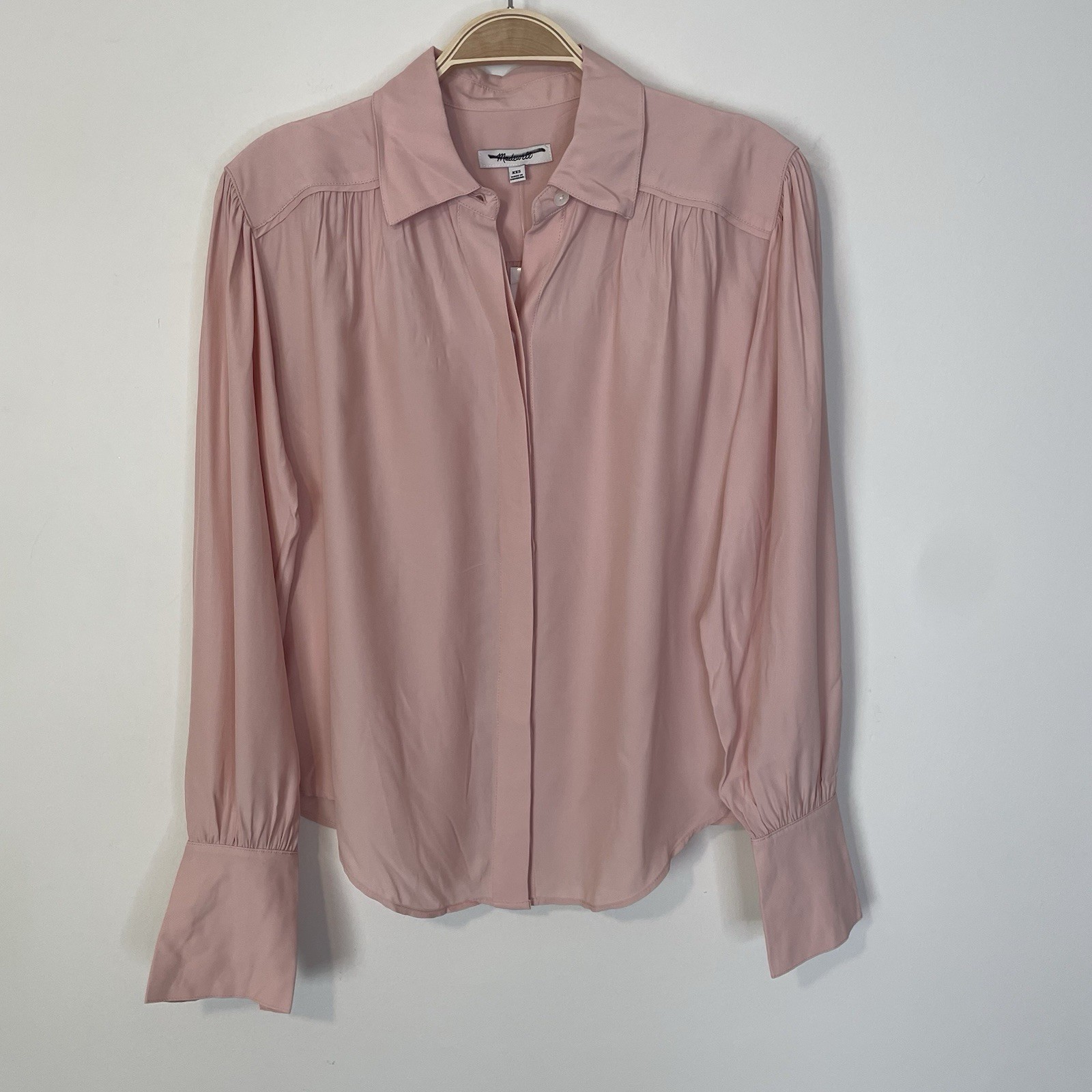 Madewell Long-Sleeve Button-Front Top Pale Blush XXS NT224 Western Elegant