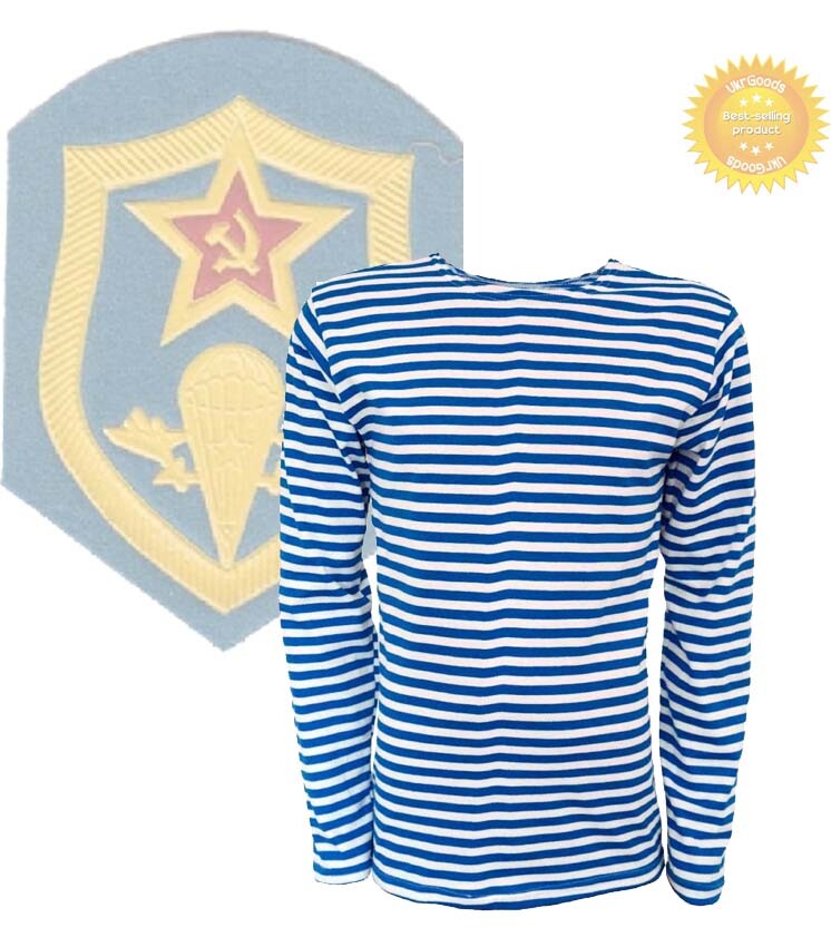 SkyBlue LongSleeve Ukrainian USSR Paratrooper Telnyashka Military Striped Cotton