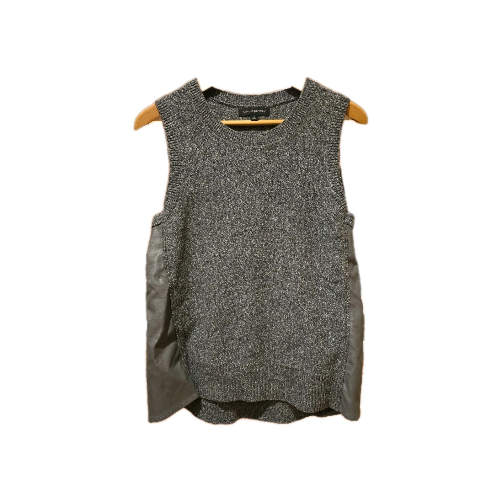 Banana Republic Tank Top Womens Sm Gray Knit Synthetic Leather Sides Pullover