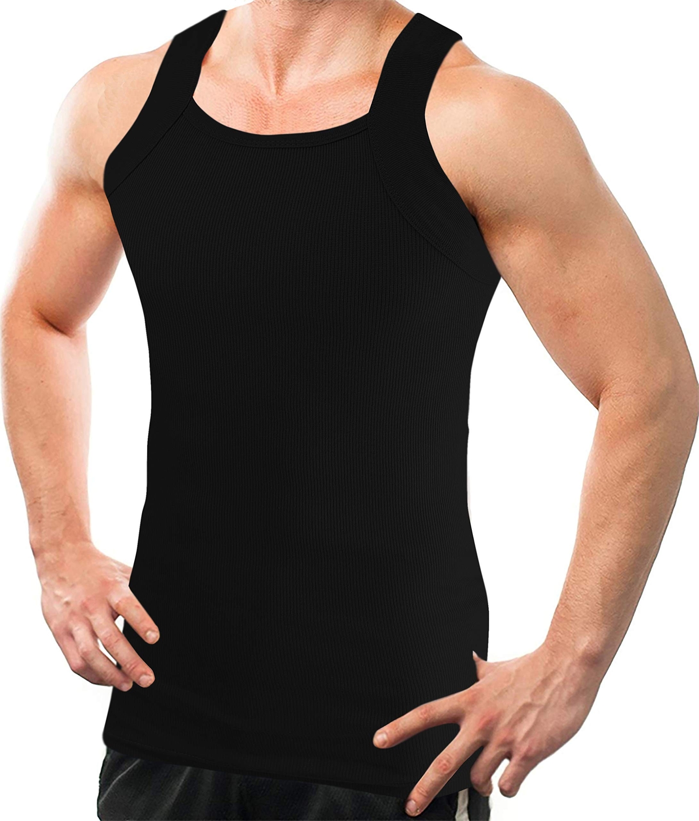 Different Touch Men’s G-unit Style Tank Tops Square Cut Muscle Rib A-Shirts, …