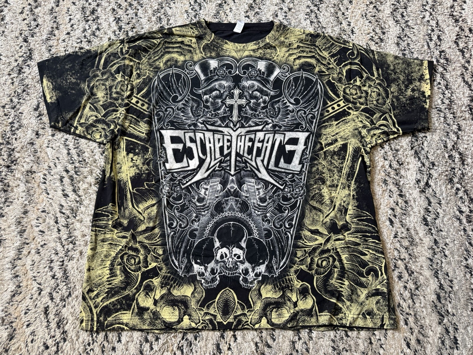 Vtg Y2K Escape the Fate Tee Shirt 2XL All Over Print Emo Band Choose Your Fate