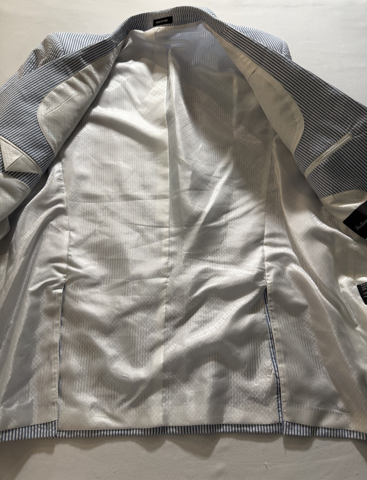 Fortino Landi Mens Seersucker Stripe Blazer & Vest Button Up 46L Double Vented