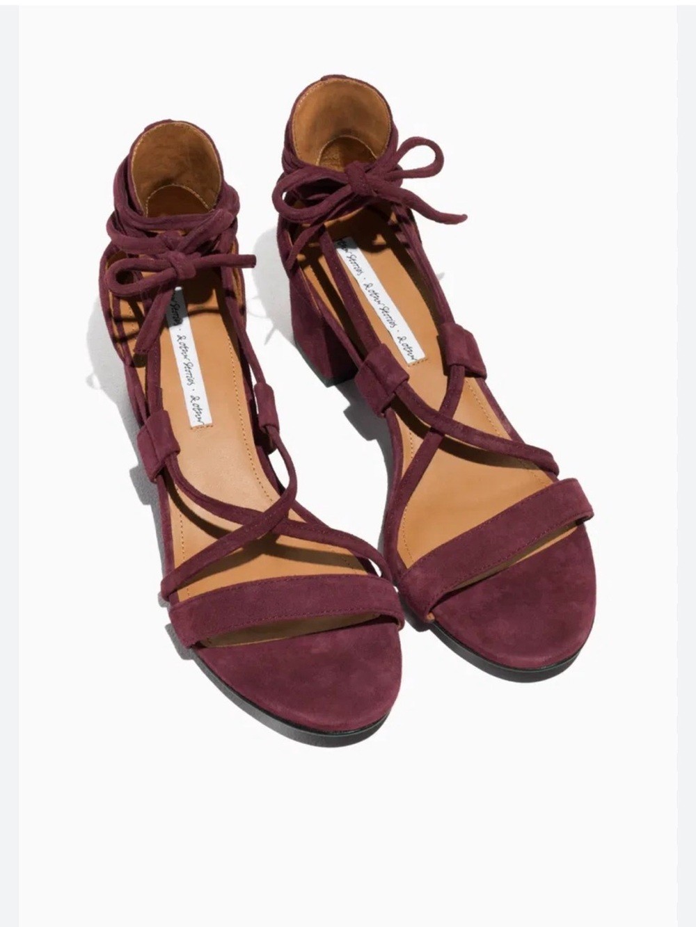 & Other Stories Burgundy Suede Lace-Up Block Heel Sandals Size 40