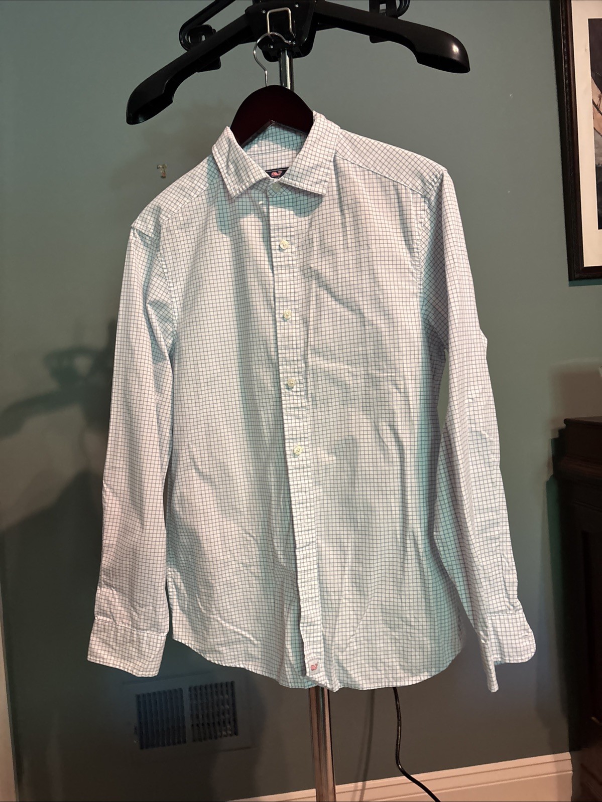 Vineyard Vines Men’s Small Blue/White Check Long Sleeve Cotton Button-Down