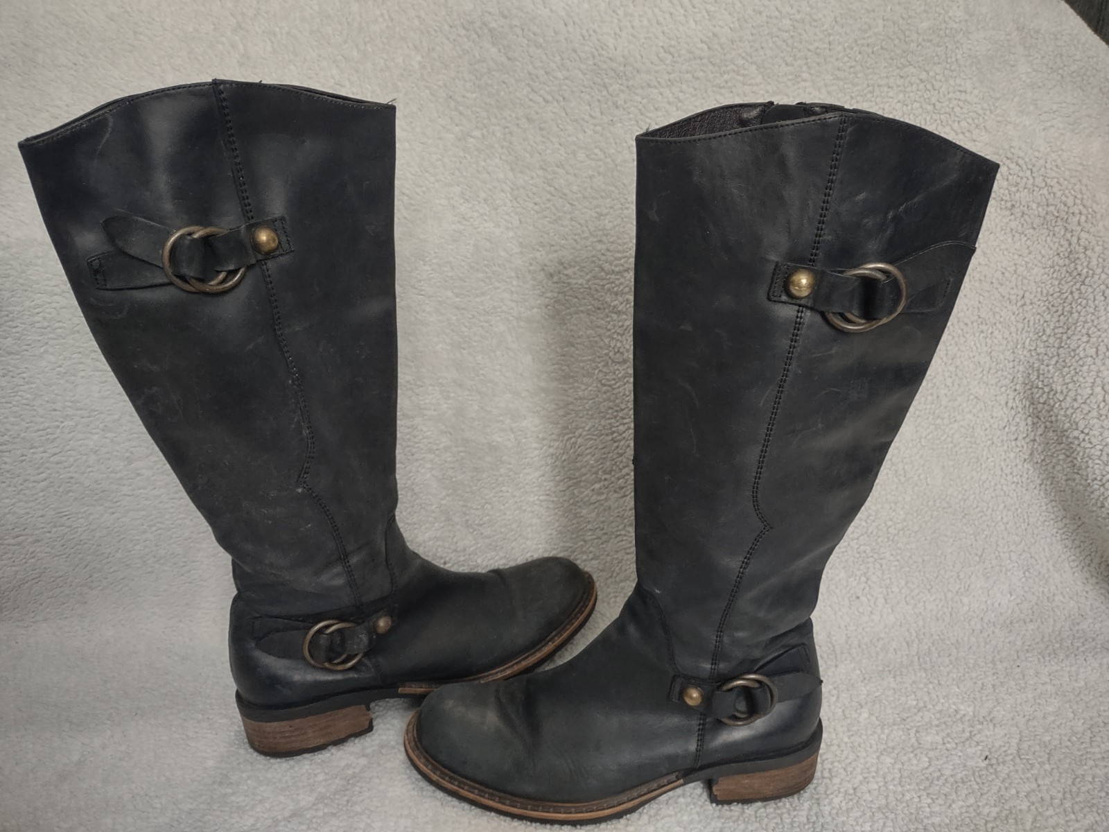 Sundance Black Leather Harness knee high zipper On Boots Sz 40/US 6.5