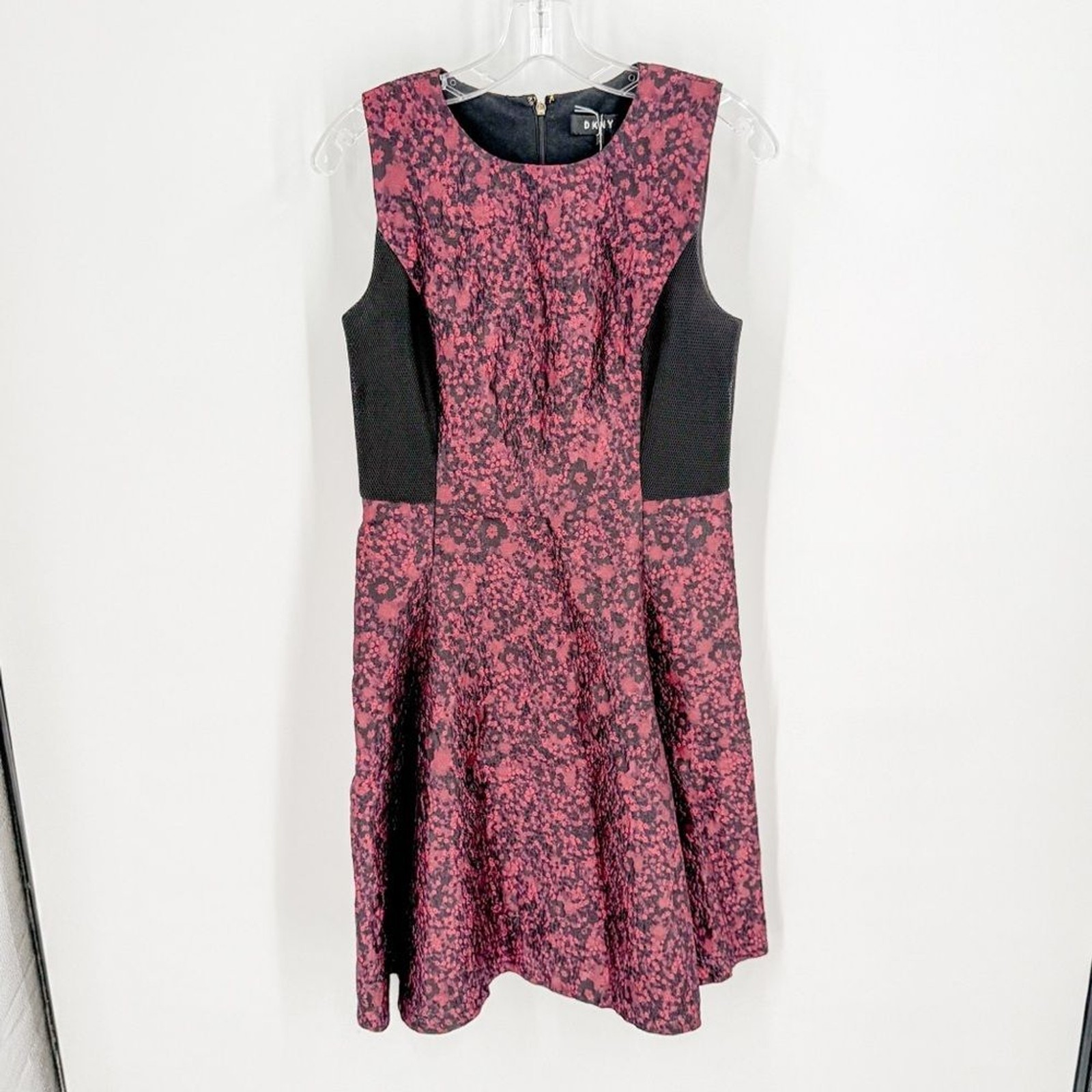 DKNY Floral Print Midi Dress with Black Panels