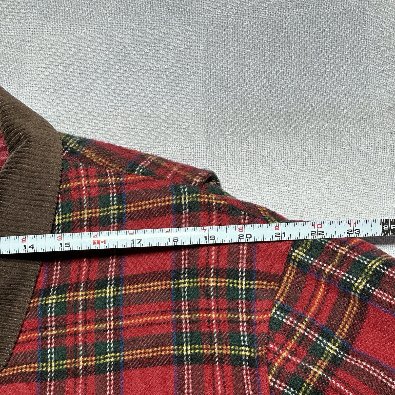 VTG 80s 90s British Khaki Jacket Womens 14 Chore Coat Tartan Plaid Wool Blend