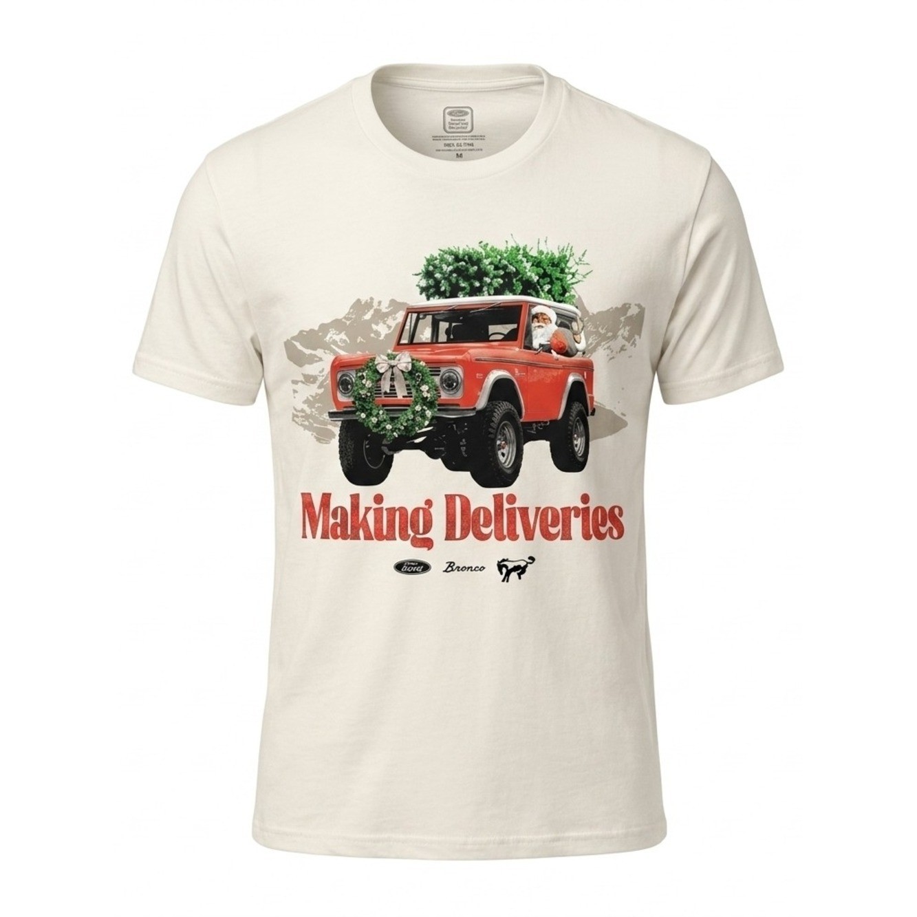 Hybrid Apparel Ford Bronco Santa Christmas T-Shirt XXS Cream
