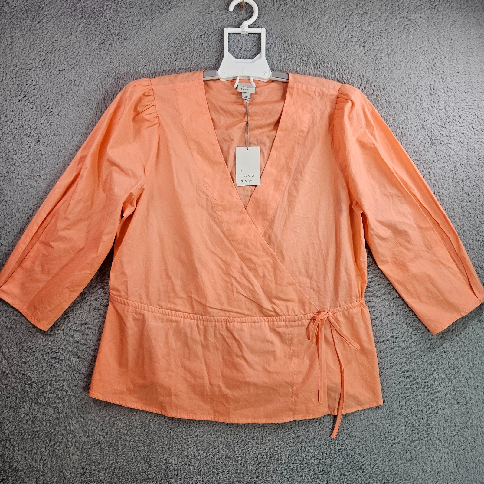 NWT A New Day Wrap Top Women Large Peach Cottton 3/4 Sleeve – L – NEW
