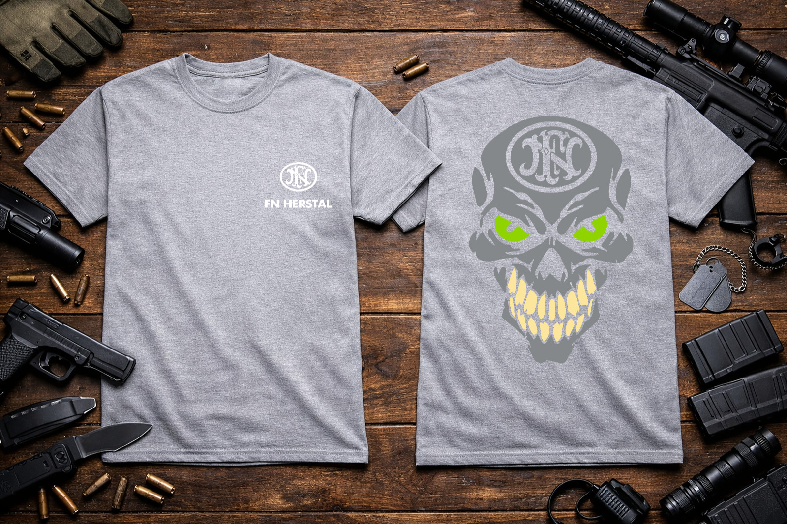 FN Herstal Skull T-Shirt Heavyweight S M L XL 2XL 3XL 4XL 5XL