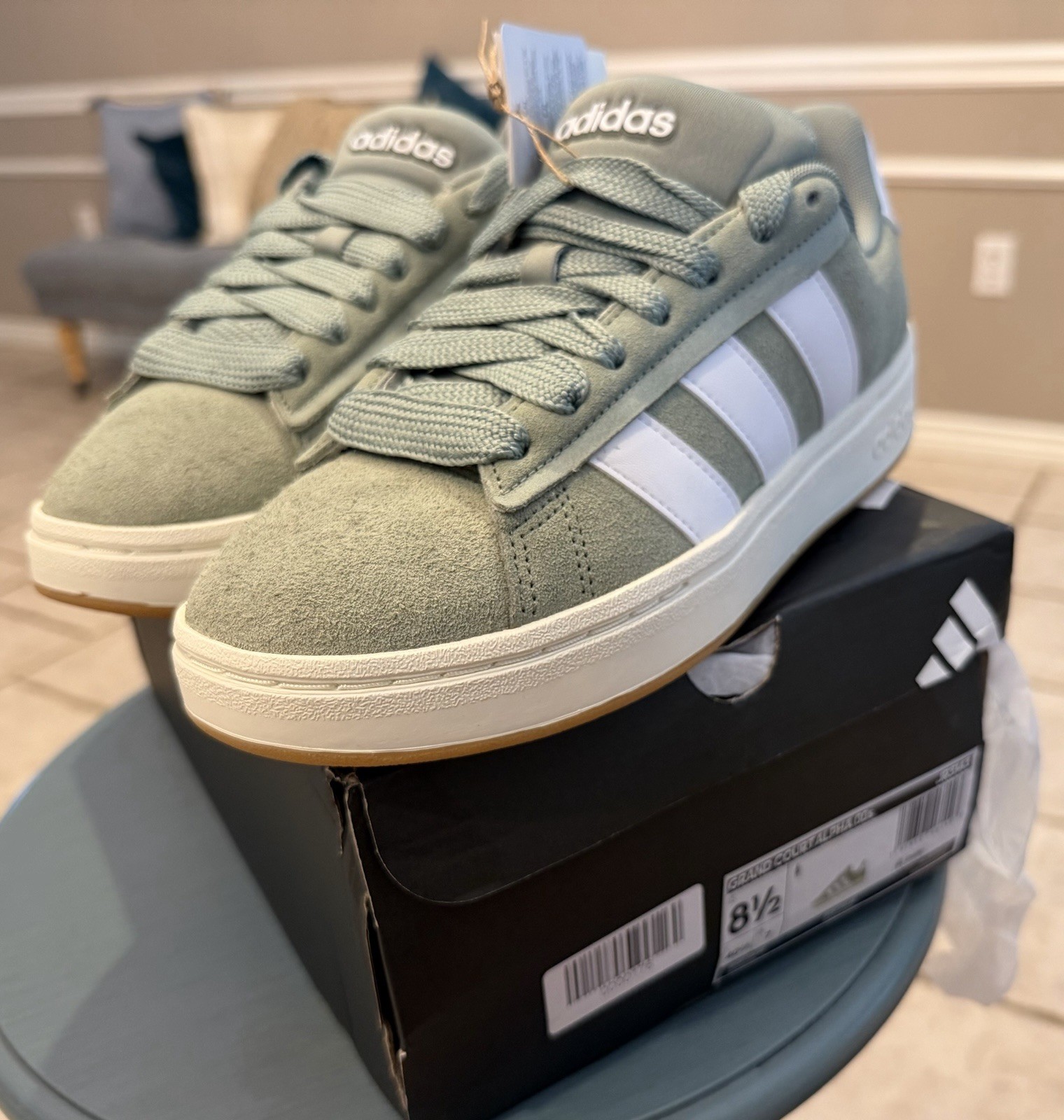 Adidas Grand Court Alpha 00’s 8.5W Sage Green Cloudfoam Low Top Lace-Up Suede