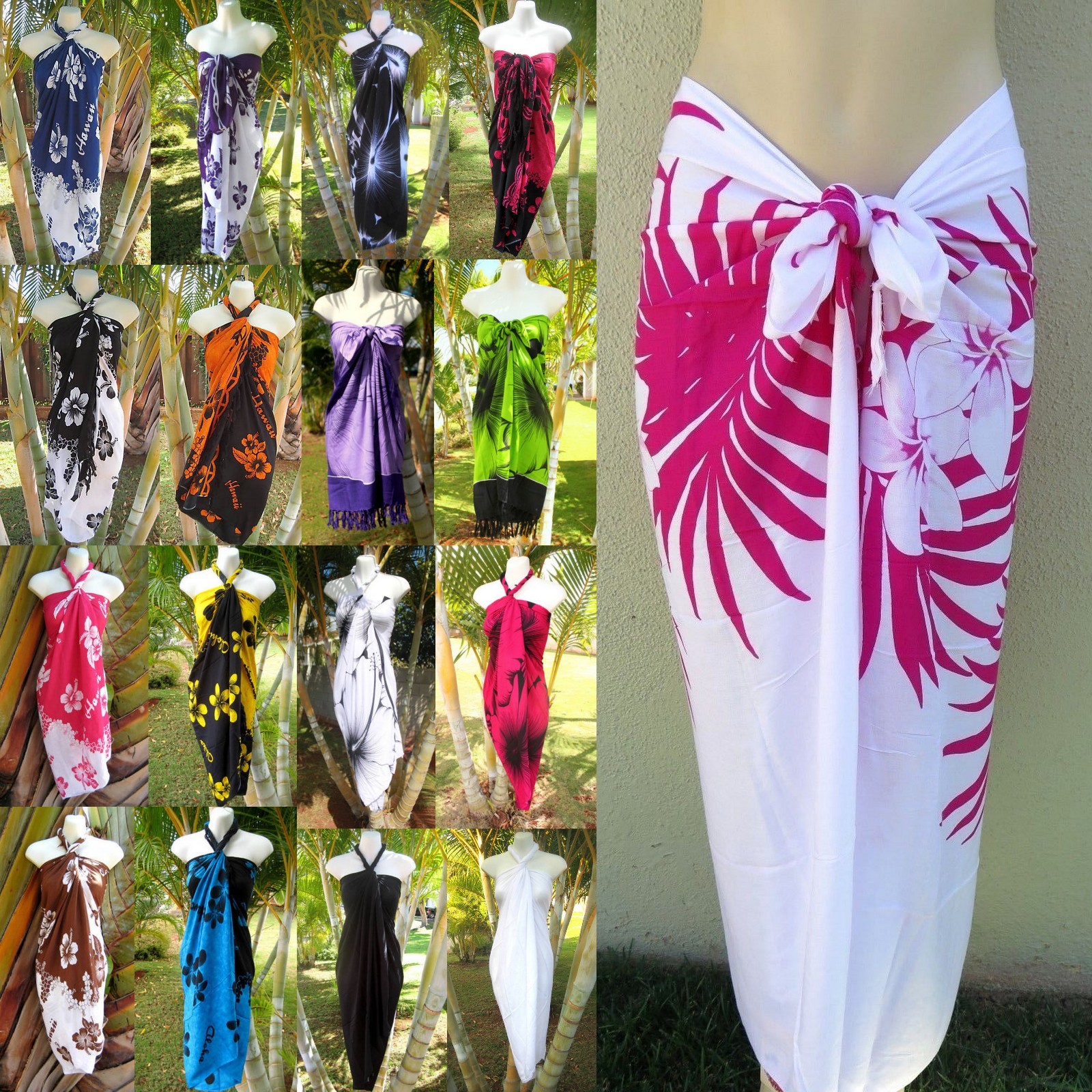 Hawaii Sarong Pareo Tropical Cruise Beach Pool Sexy Bikini Cover-Up Wrap Dress
