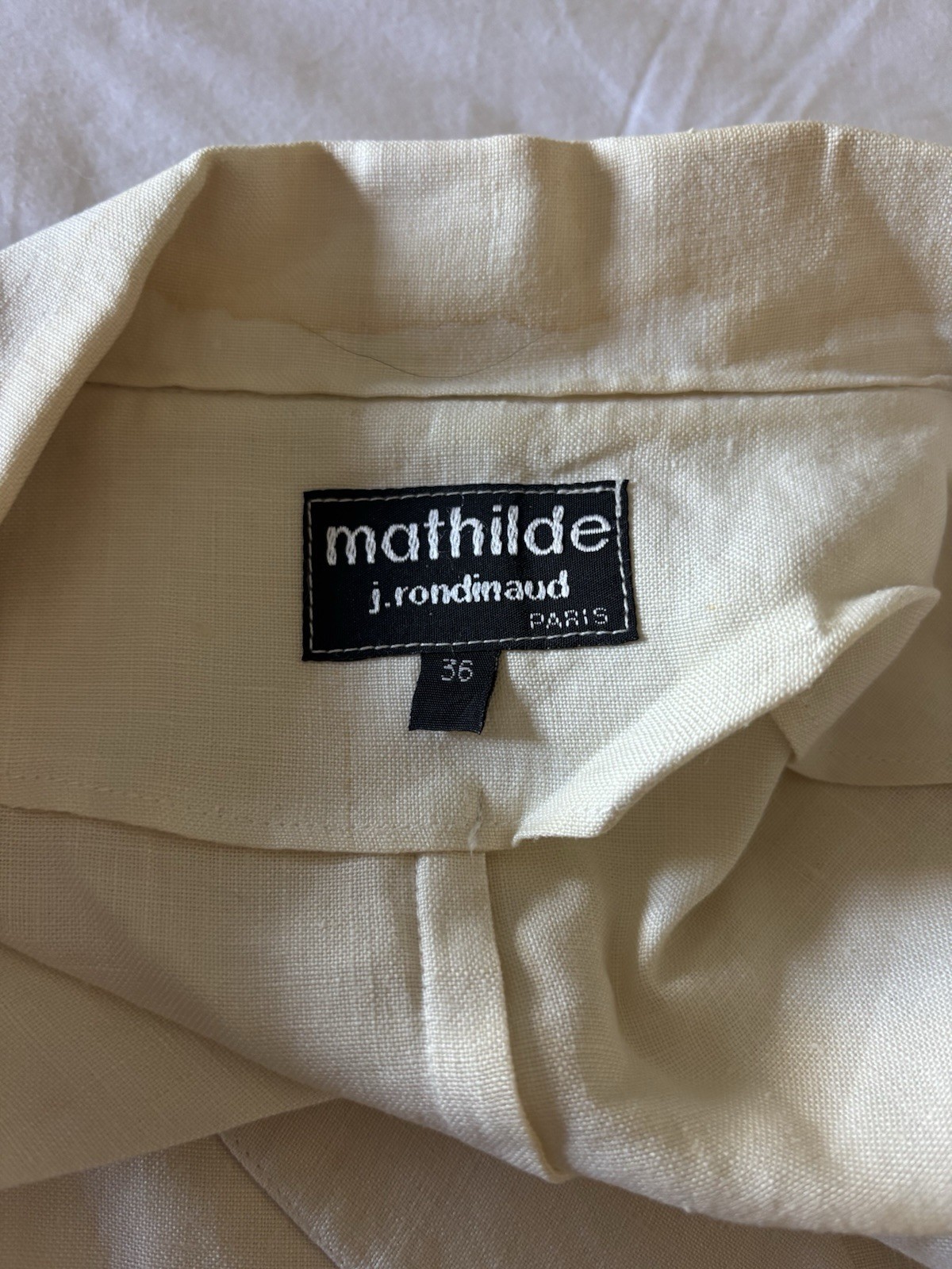 Mathilde J. Rondinau(d) Beige Solid Linen V-Neck Wrap Tie Short Sleeve Midi 36