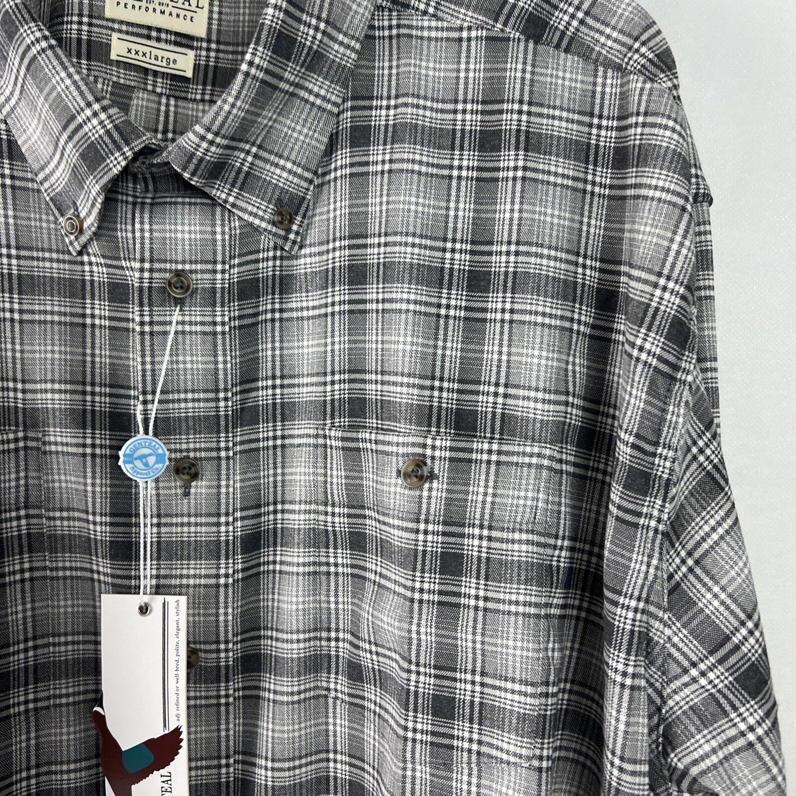 Genteal Men’s Shirt Size 3XL Performance Flannel 1382 Plaid Clouded Grey A21