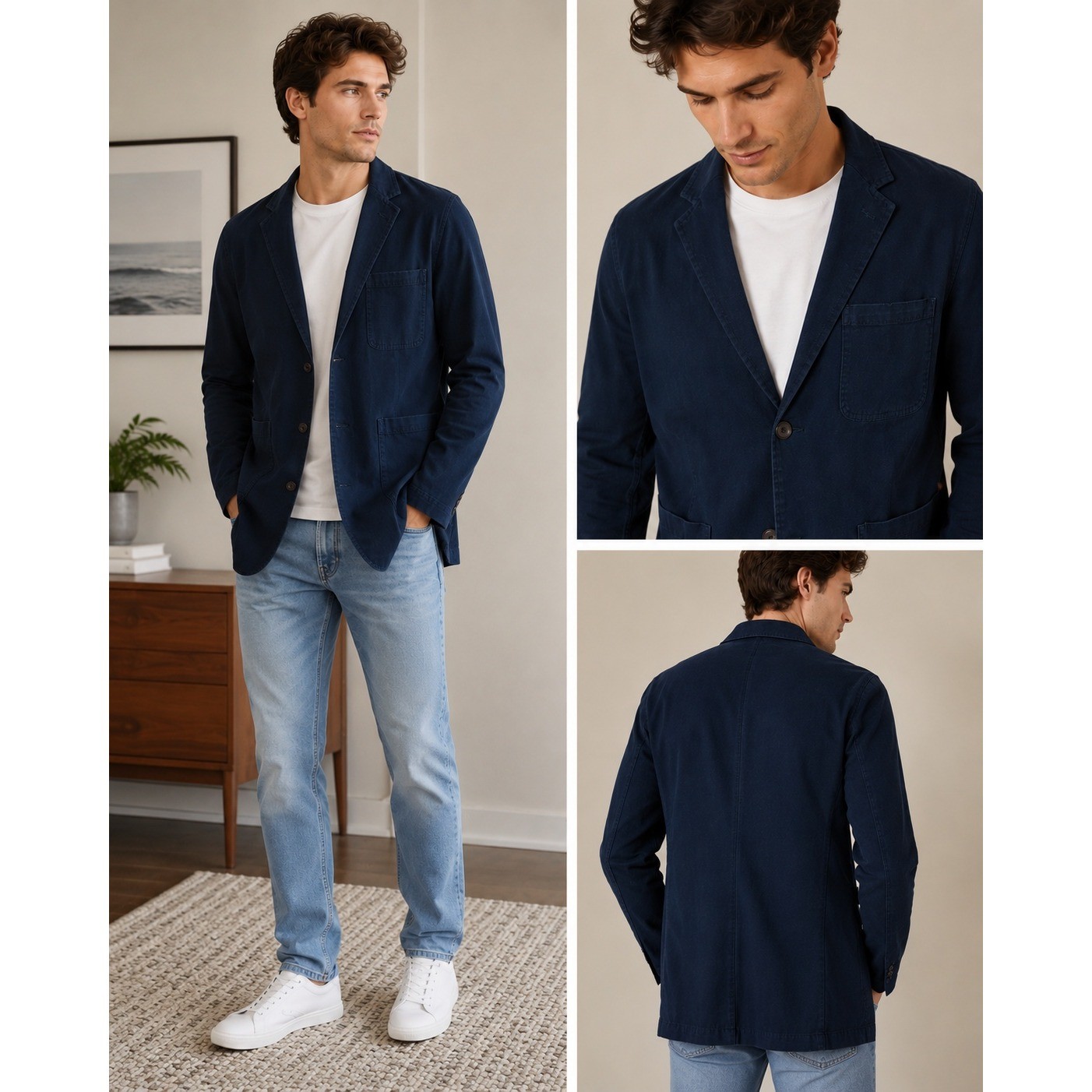 St Johns Bay Mens Navy Blue Cotton Blend Chore Coat Jacket Large Workwear Blazer