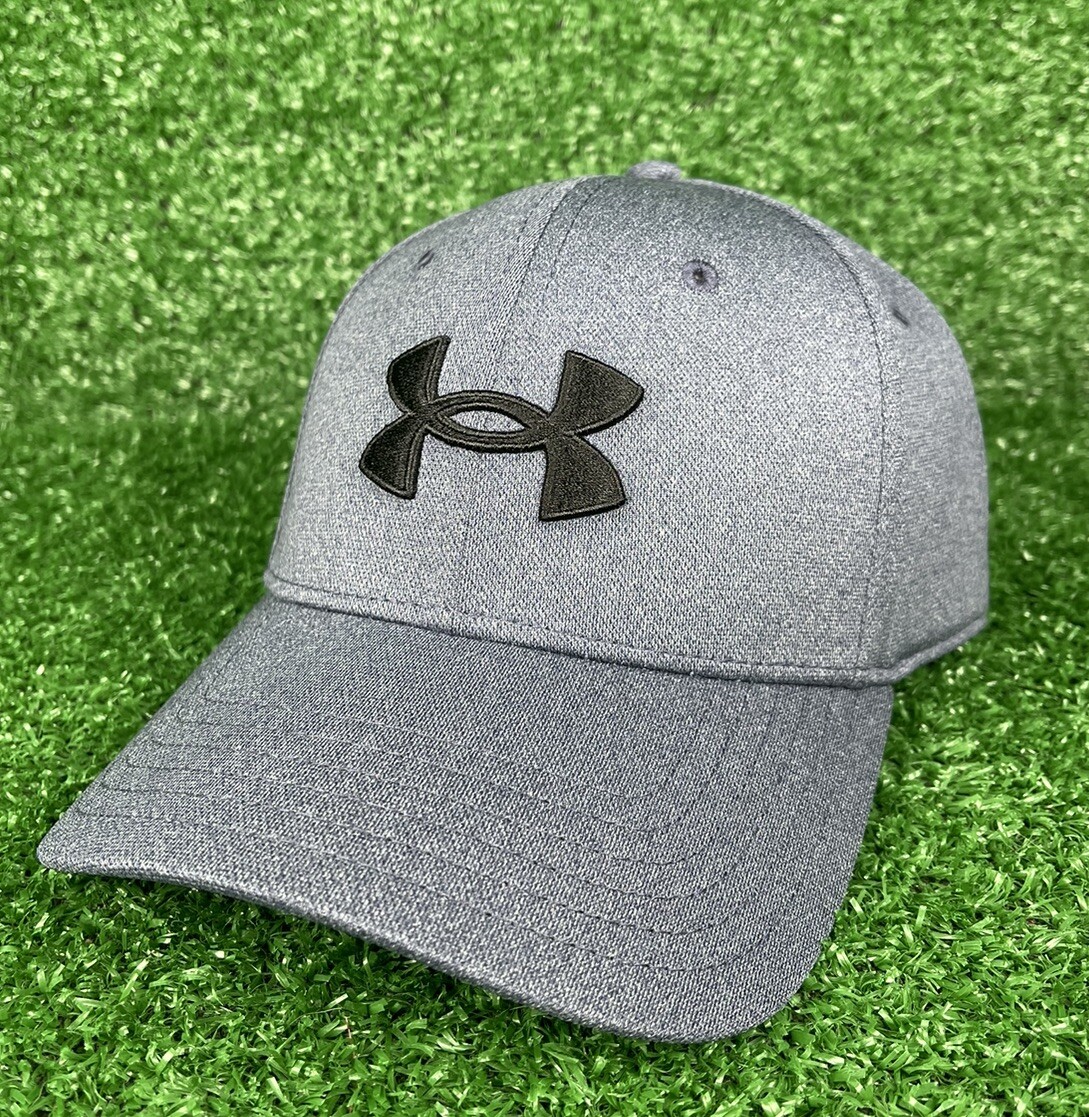 Under Armour Hat Mens Fitted UA Blitzing Embroidered Stretch Gray Black M/L