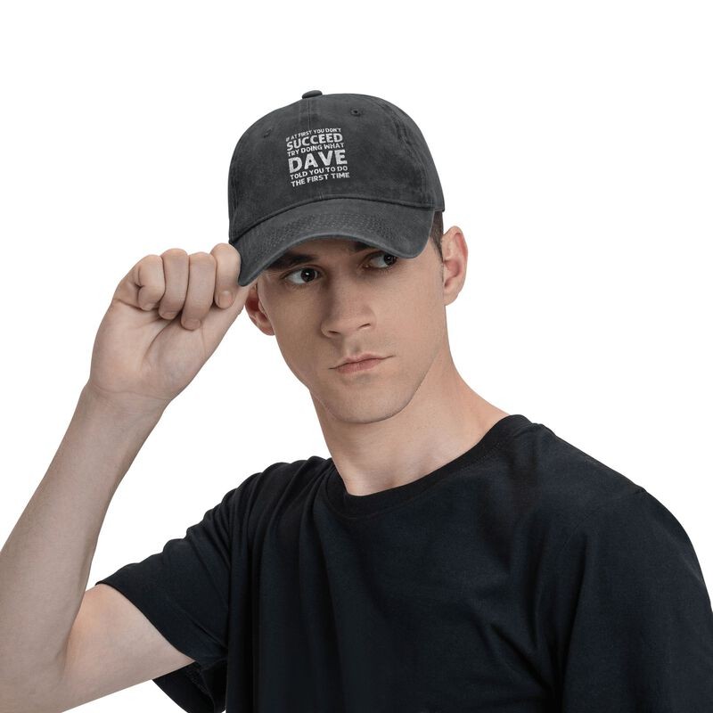 SUCCEED DAVE Unisex Washed Baseball Cap Funny Graphic Print Adjustable Sun Hat