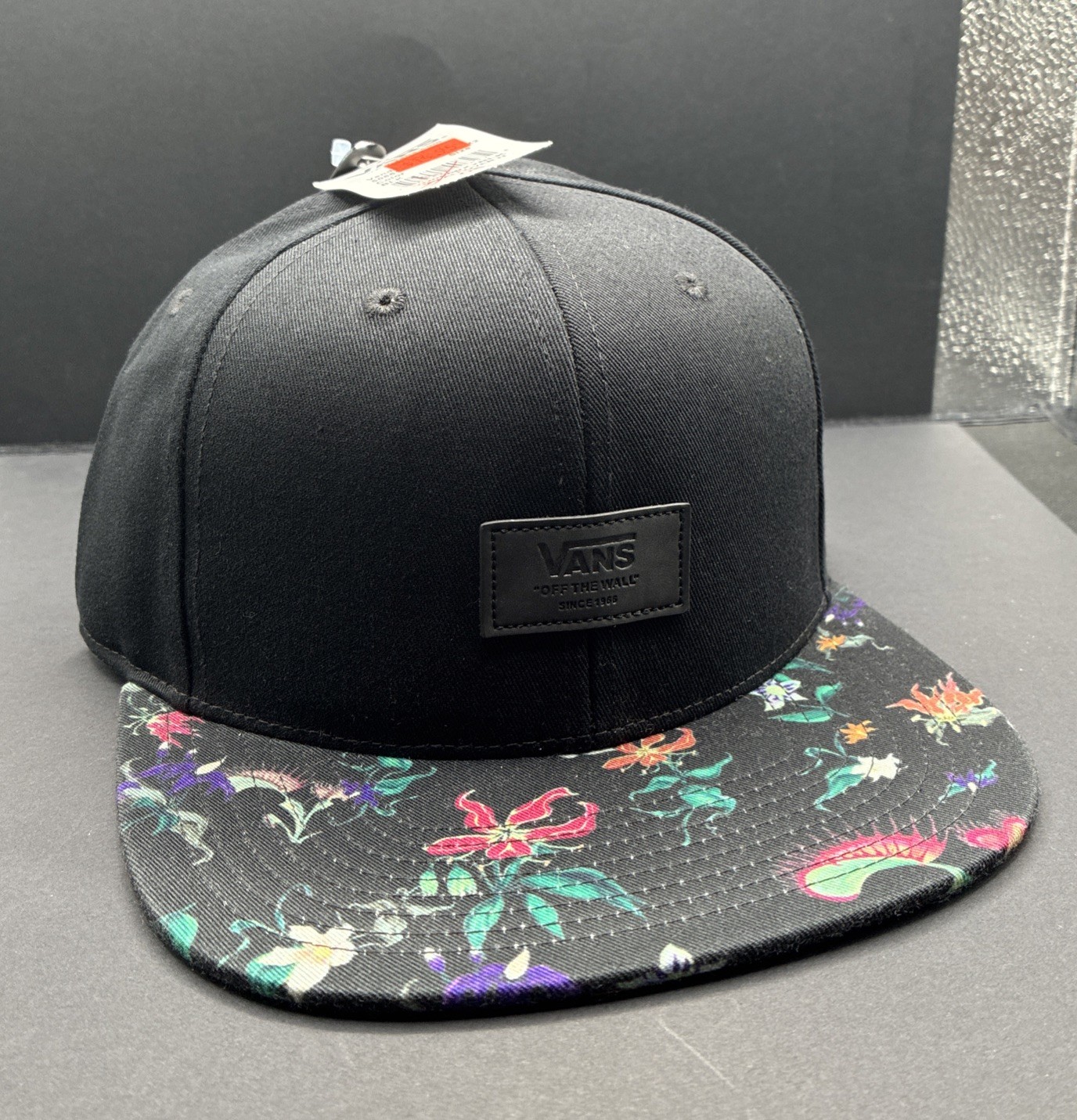 Vans Off The Wall Black Floral Brim Snapback Hat Black One Size Adjustable Cap