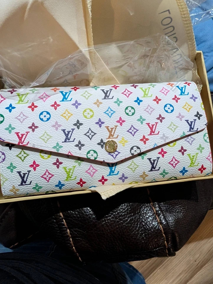 Louis Vuitton White Multicolor Sarah Long Wallet Snap Button