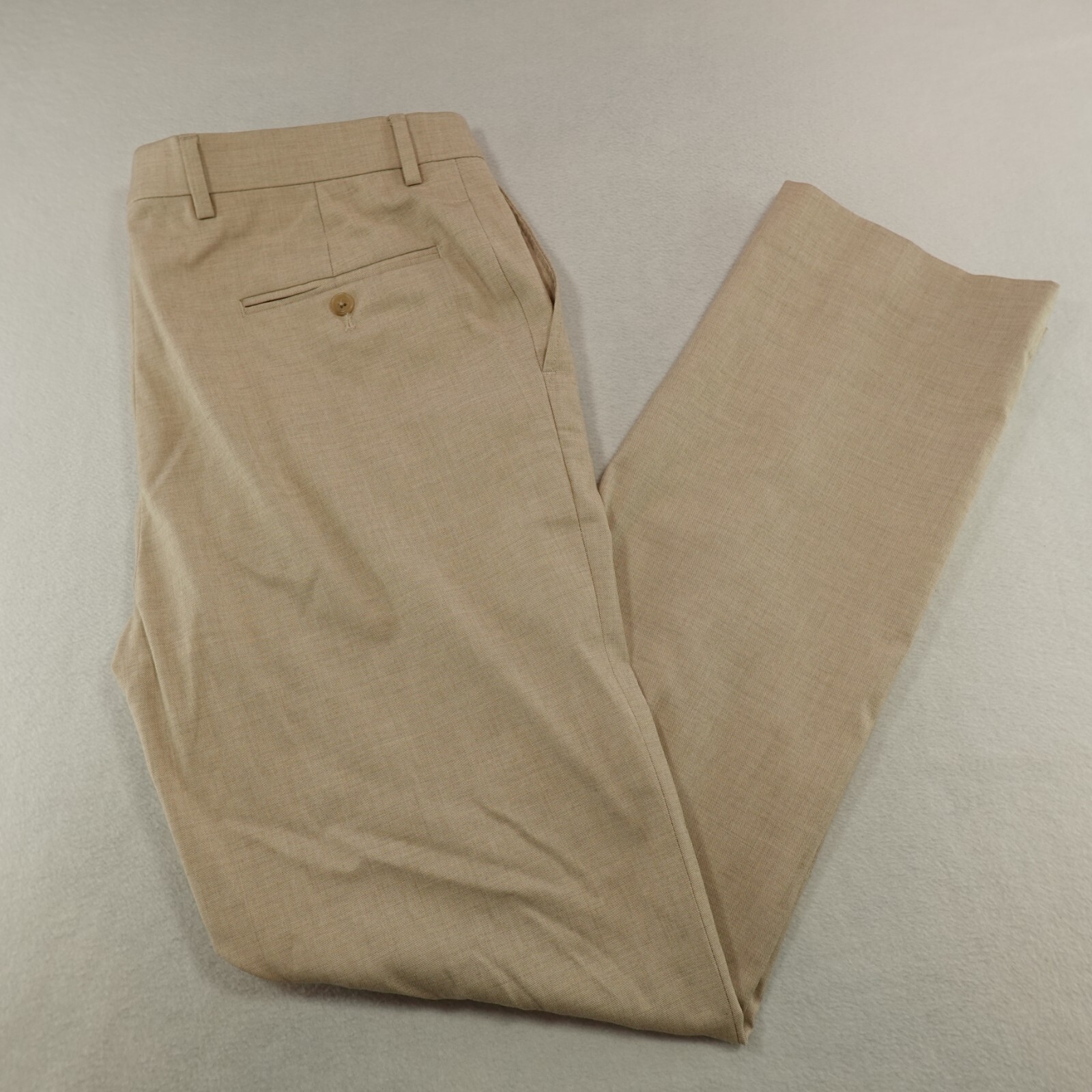 Pronto Uomo Pants Mens 34×31.5 Beige Tan Twill Slacks Poly Blend Formal NWOT