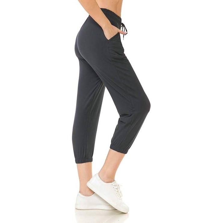 Leggings Depot Women Charcoal Gray Jogger Pants Cropped Casual Athleisure XL