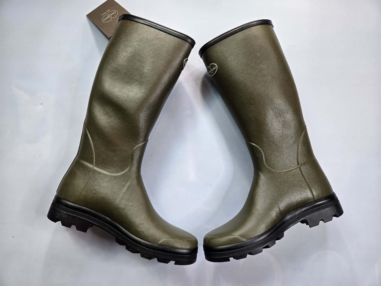 LE CHAMEAU VIERZON TARTAN JERSEY LINED MEN’S DARK GREEN WELLINGTON BOOTS