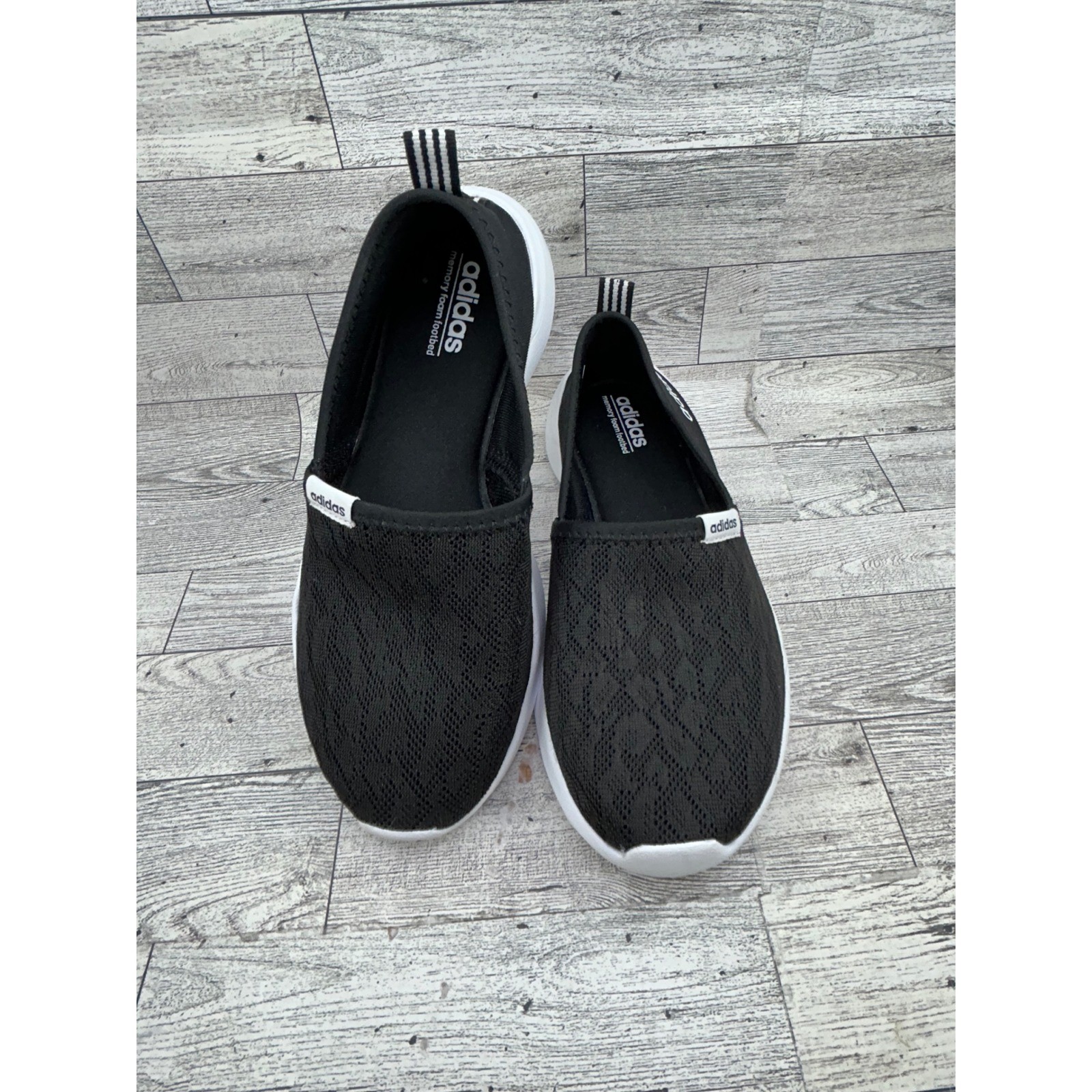 Adidas Cloudfoam Lite Racer Slip On Women Sz 6 Black White Mesh Sneakers AC8475