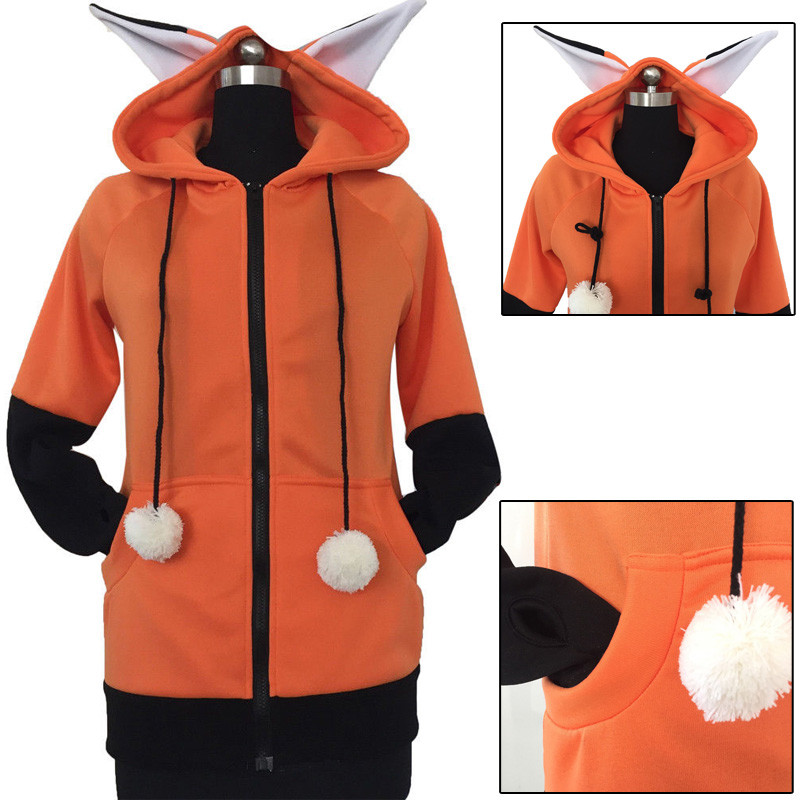 Cute Ears Style Hooded Sweatshirt Long Coat Autumn Hoodie Sweat Shirt Jacket New