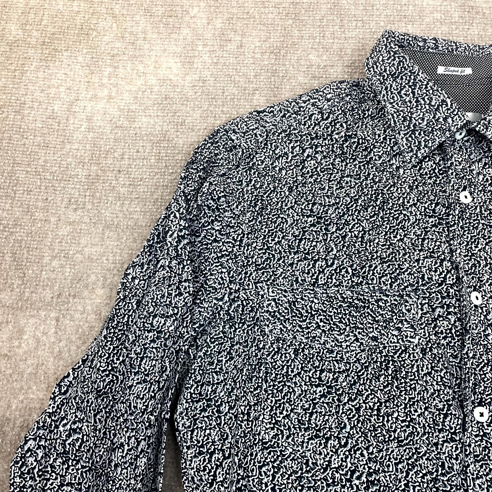 Bugatchi Uomo Shirt Men Medium Black White Geometric Shaped Fit Cotton Button Up