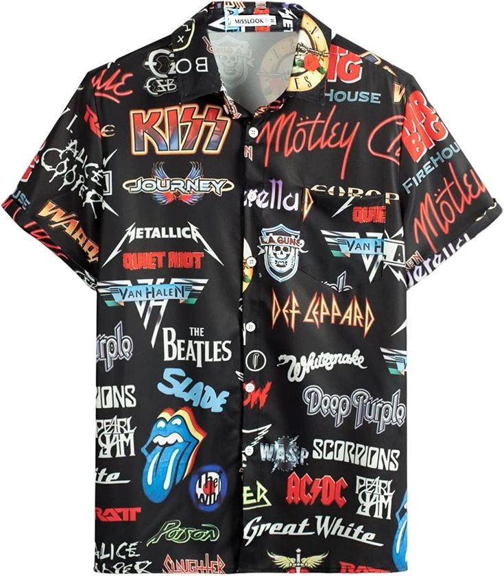 Men’s M-XL Rock Roll Button Down Short Sleeve Shirt Shirt Collar Abstract Print