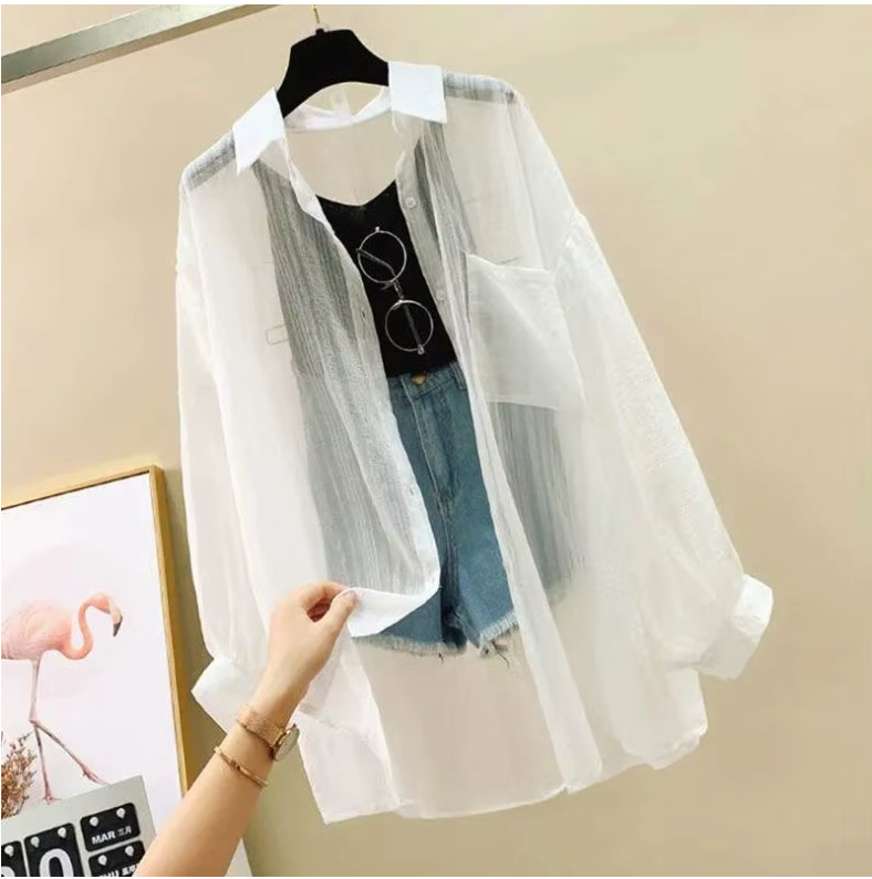Women’s Sheer Chiffon Button Down Shirt Lightweight Summer Cover Up Loose Blouse