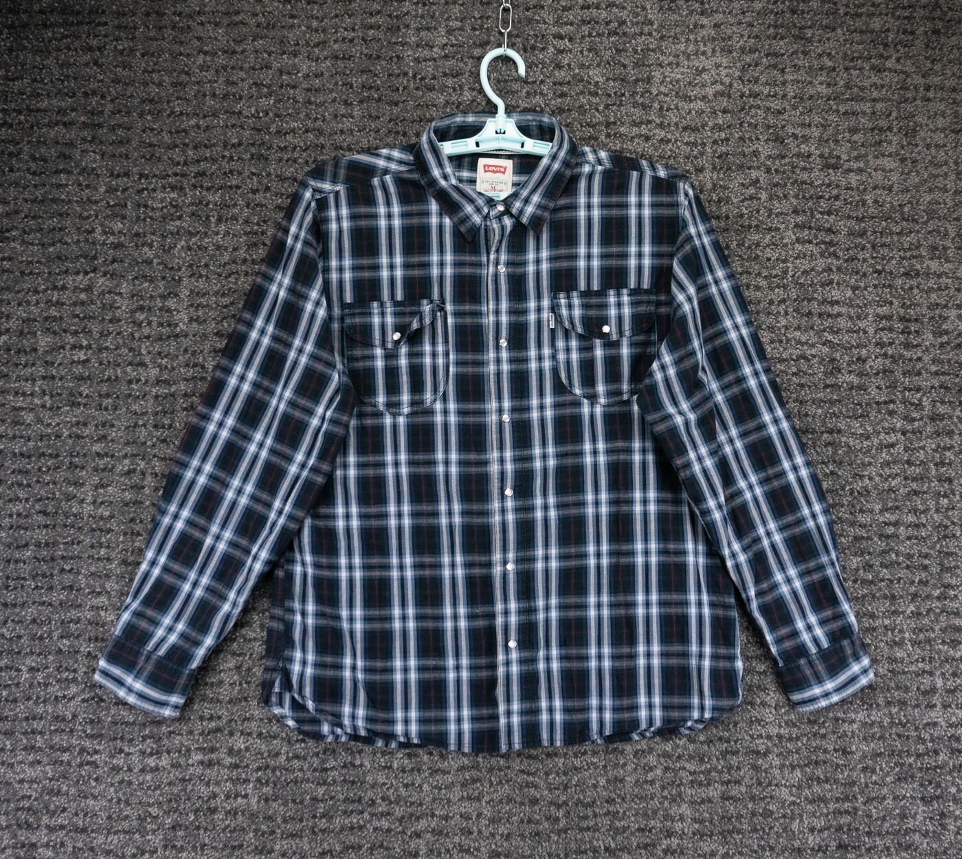 Levis Shirt Mens XL Blue Plaid Modern Fit Long Sleeve Pearl Snap Western Cowboy