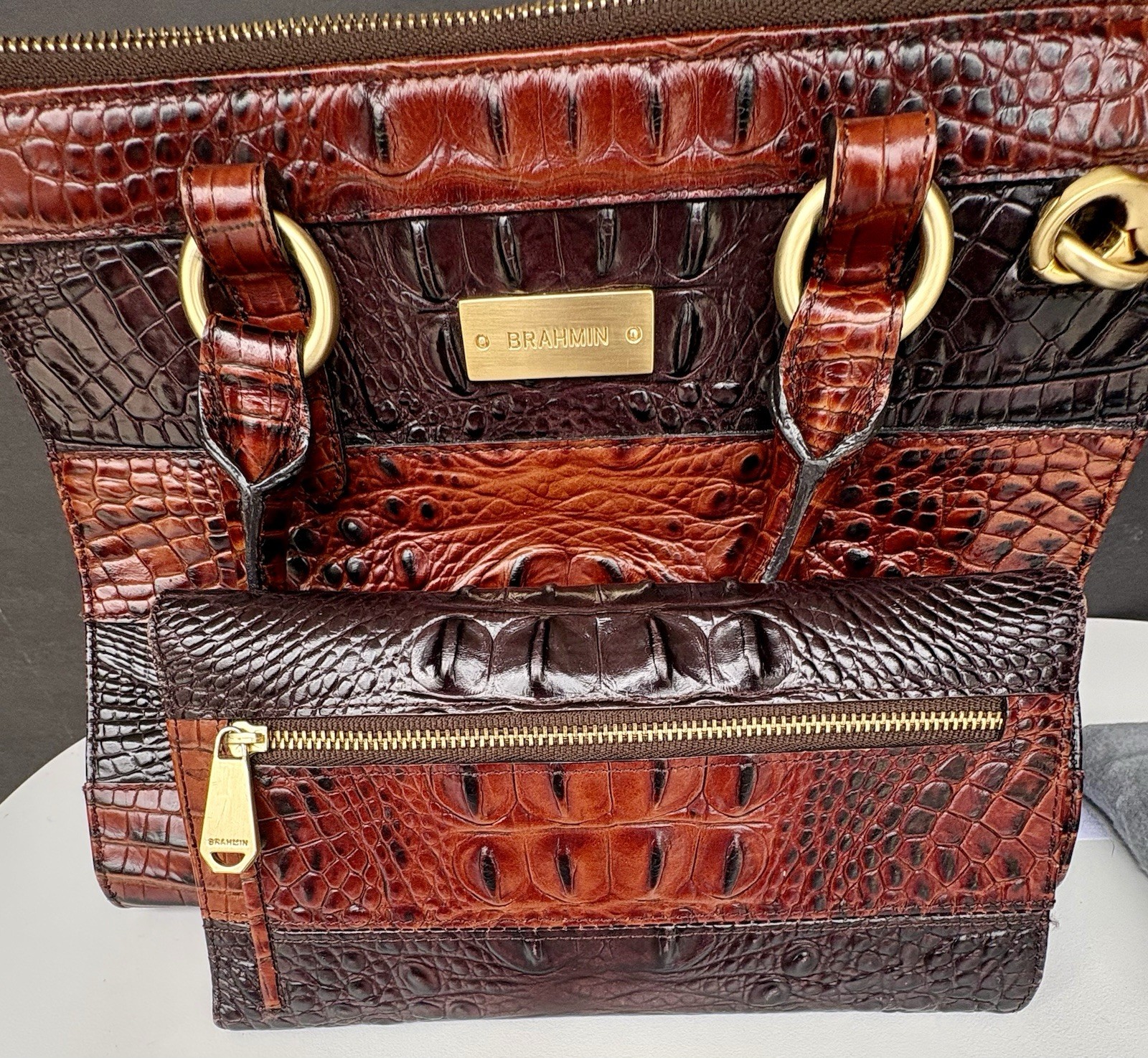 Brahmin Anywhere Convertible Melbourne Embossed Leather Satchel-Matching Wallet