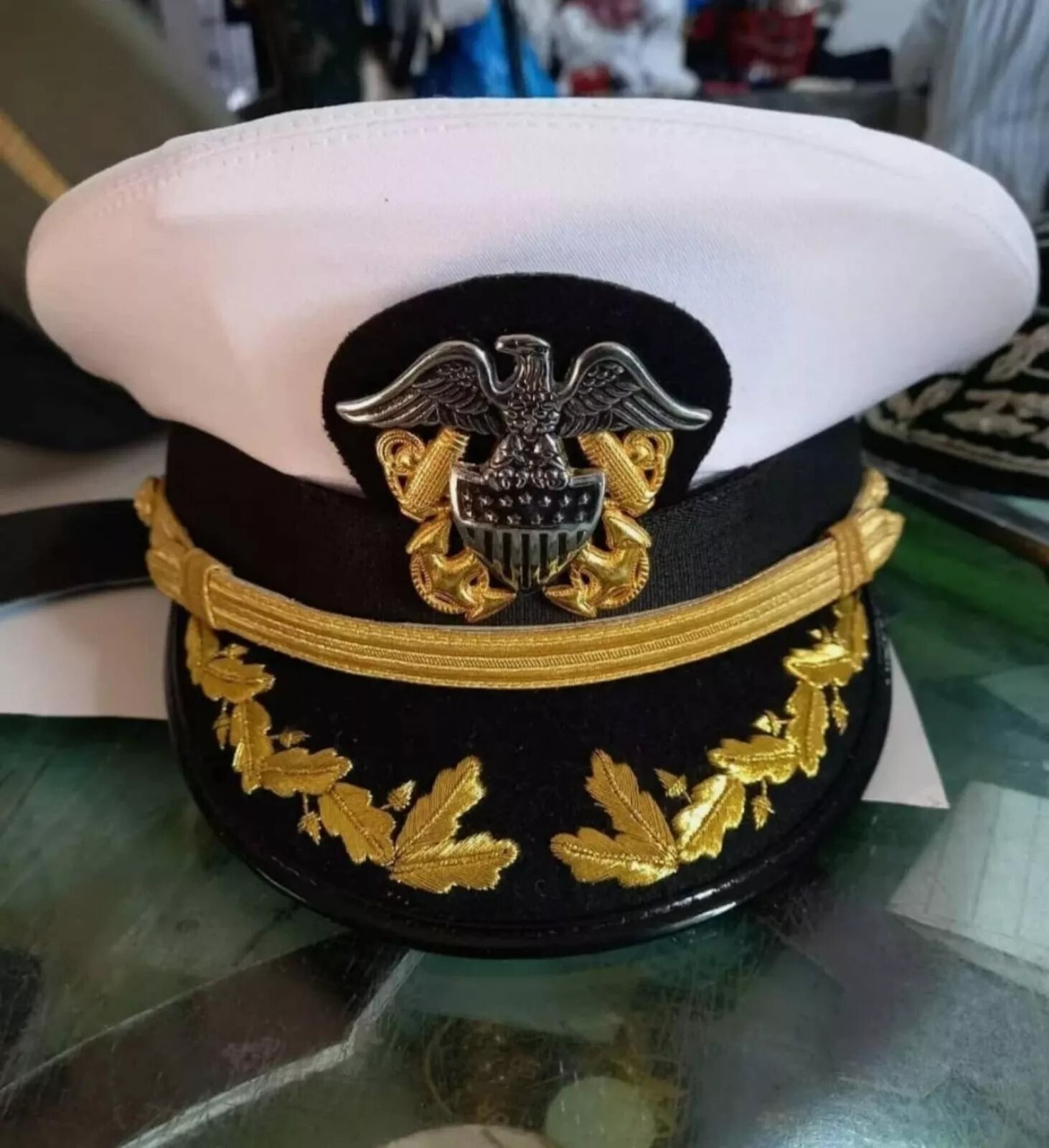 Us Navy Officer Visor Cap, US Navy Commander captain Rank Cap in White Cotton