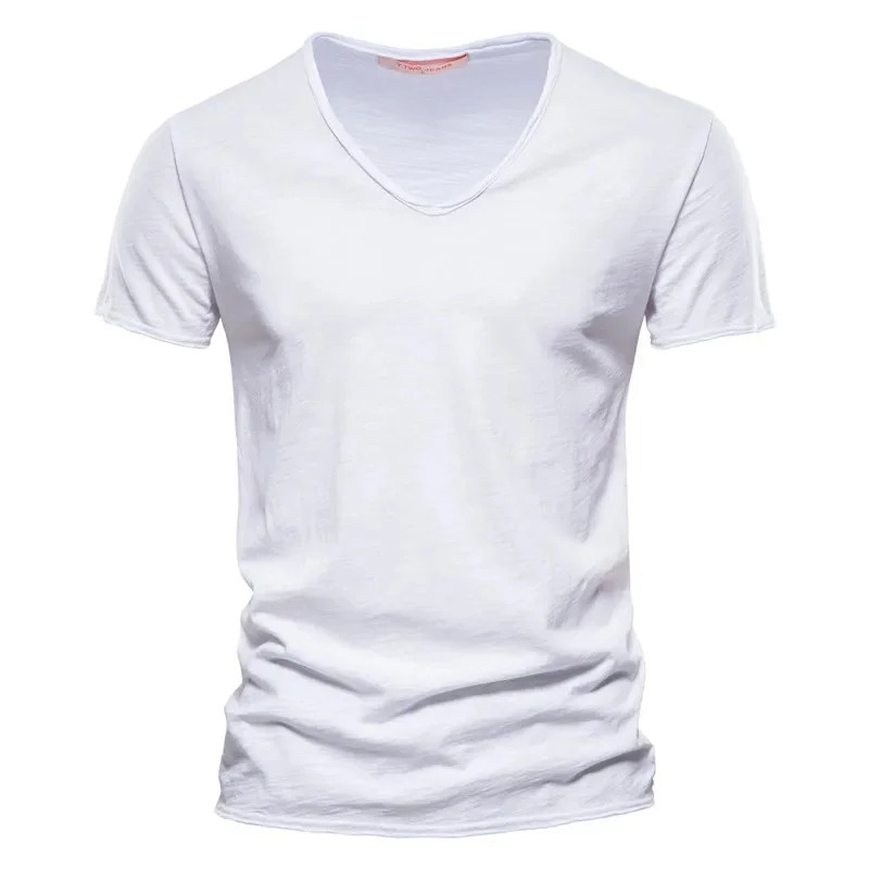 Men’s 100% Cotton V-Neck Slim Fit Solid Color Short Sleeve T-Shirt