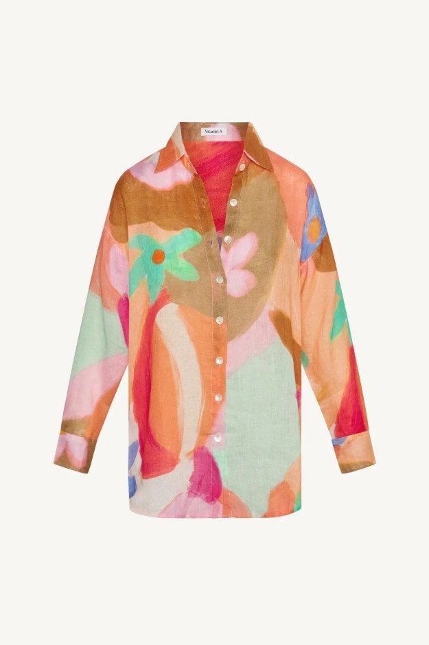 Playa Linen Boyfriend Shirt – In Bloom Colorblock EcoLinen-our best-selling.